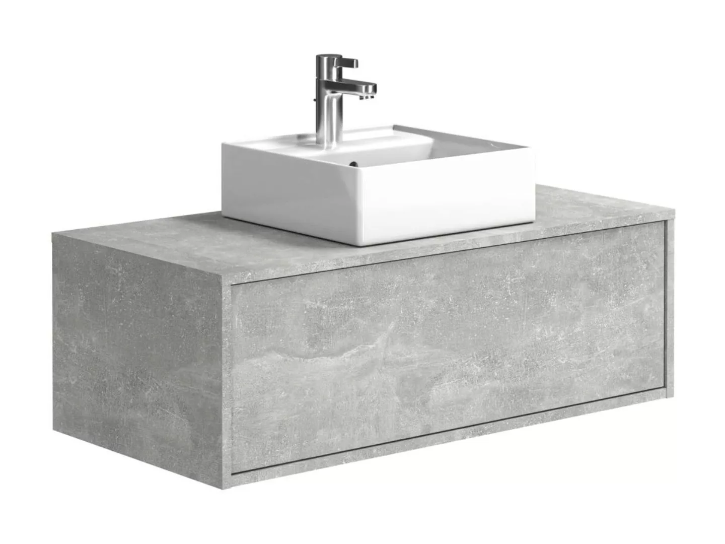 Waschbeckenunterschrank hängend mit Einzelwaschbecken - Betongrau - 94 cm - günstig online kaufen