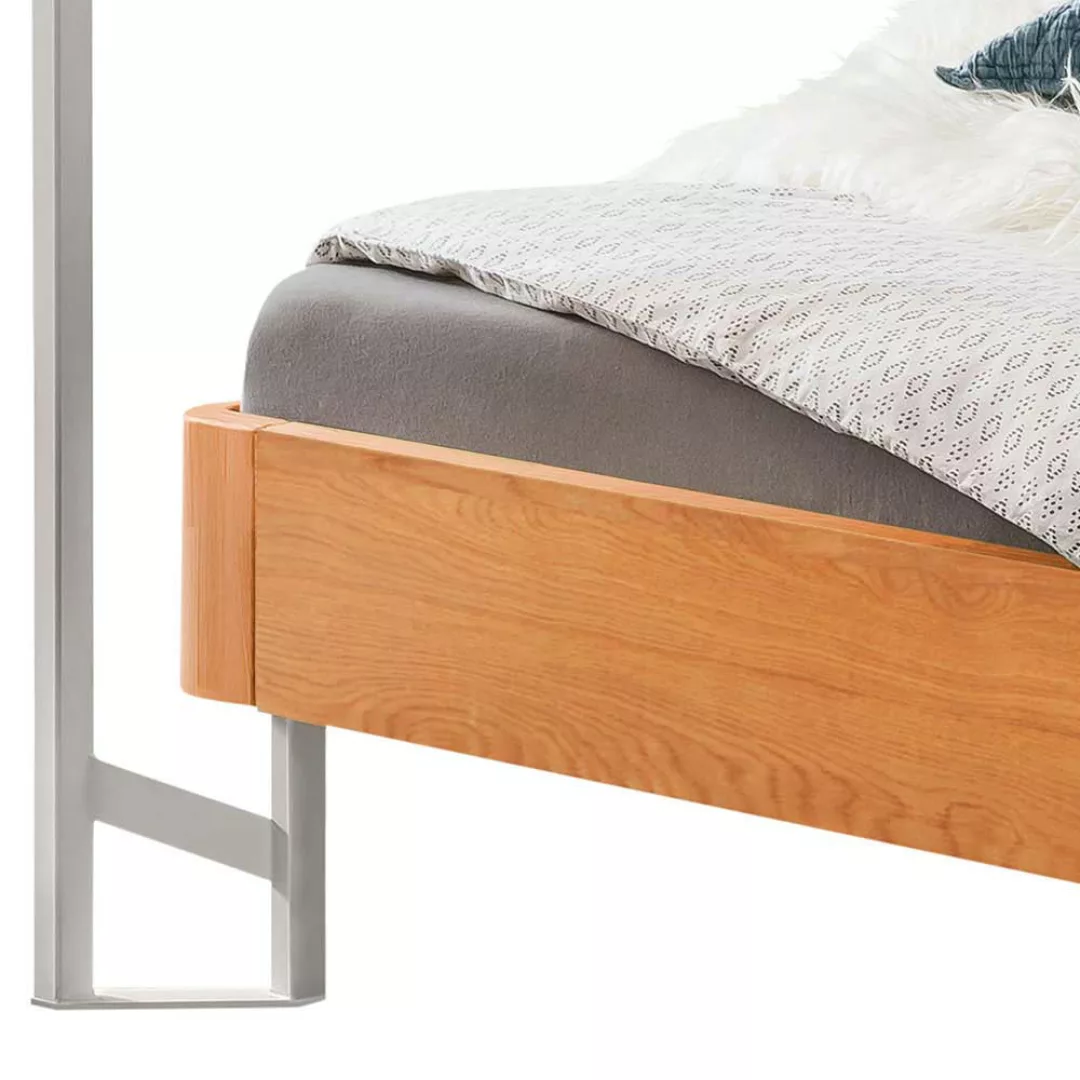 Himmel Bett mit Baldachin im Skandi Design Eiche Massivholz und Metall günstig online kaufen
