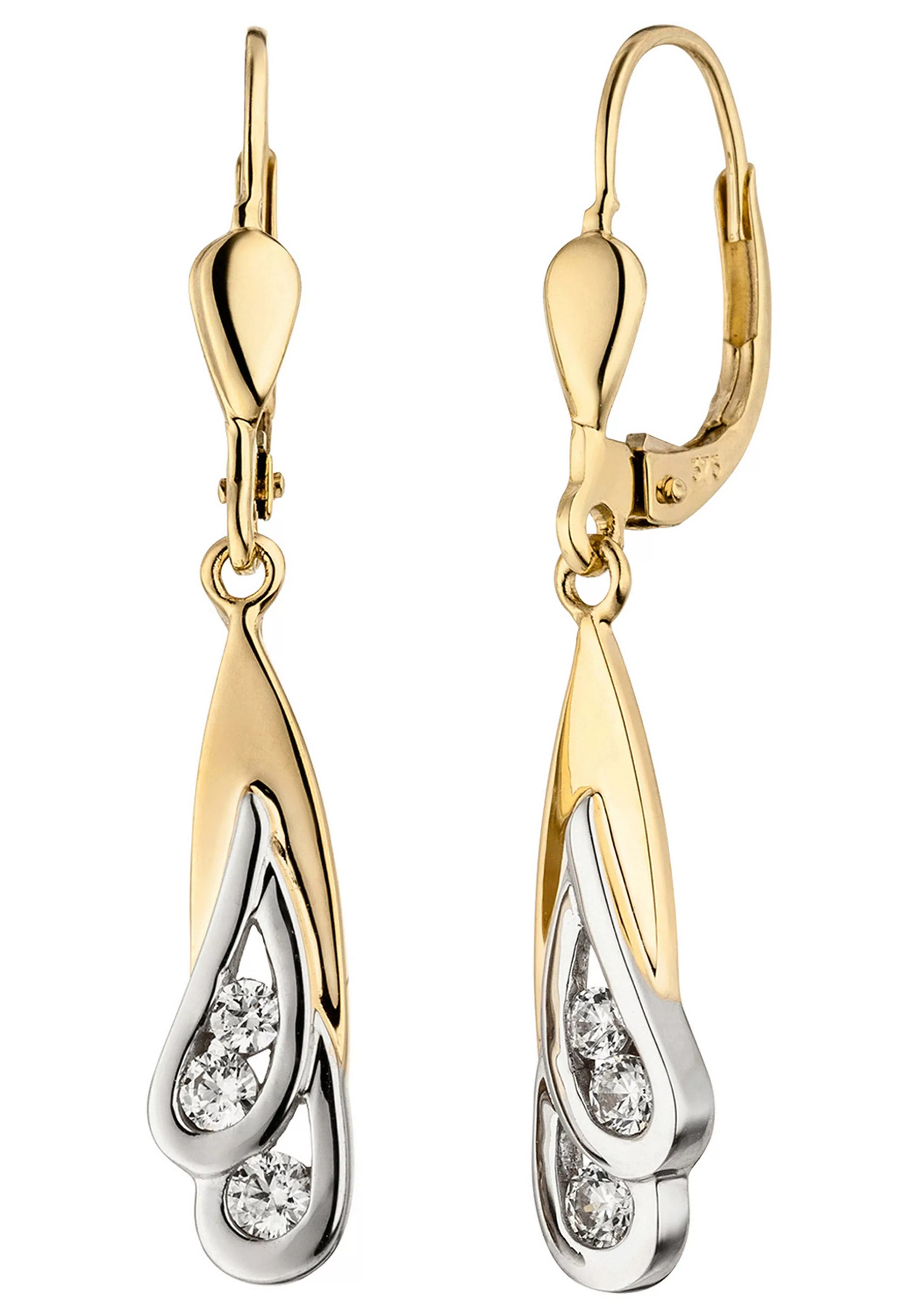JOBO Paar Ohrhänger, 375 Gelbgold Weißgold mit 6 Zirkonia günstig online kaufen