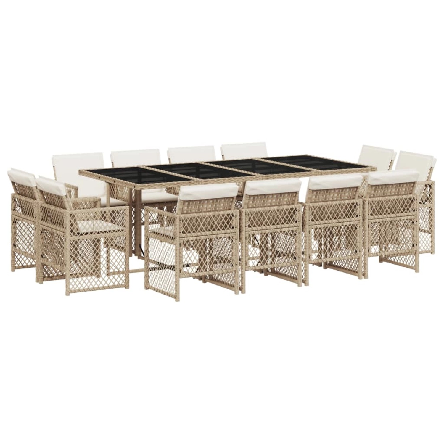 vidaXL 13-Tlg Garten-Essgruppe mit Kissen Beige Poly Rattan 3210862 günstig online kaufen