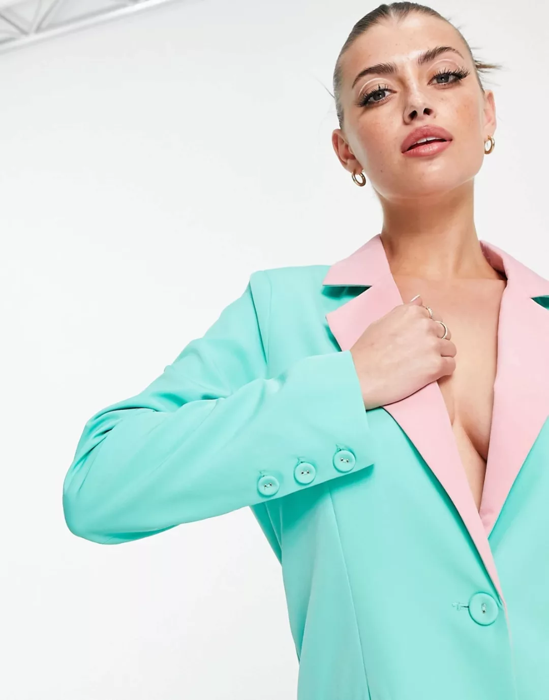 Annorlunda – Oversize-Blazer mit farblich abgesetztem Kragen, Kombiteil-Grü günstig online kaufen