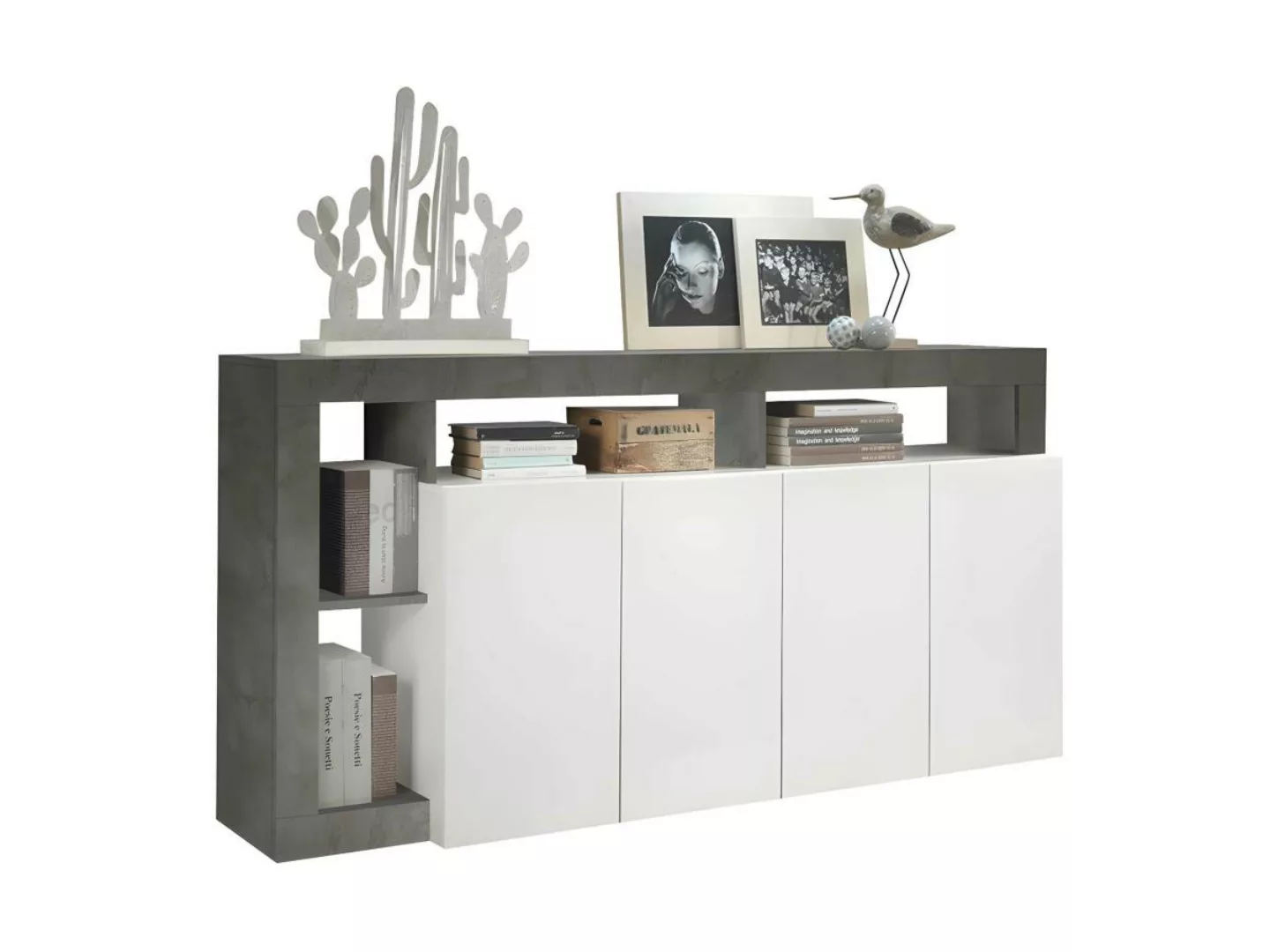 Sideboard mit 4 Türen & 4 Ablagen - Weiß lackiert & Eichefarben - SEFRO günstig online kaufen