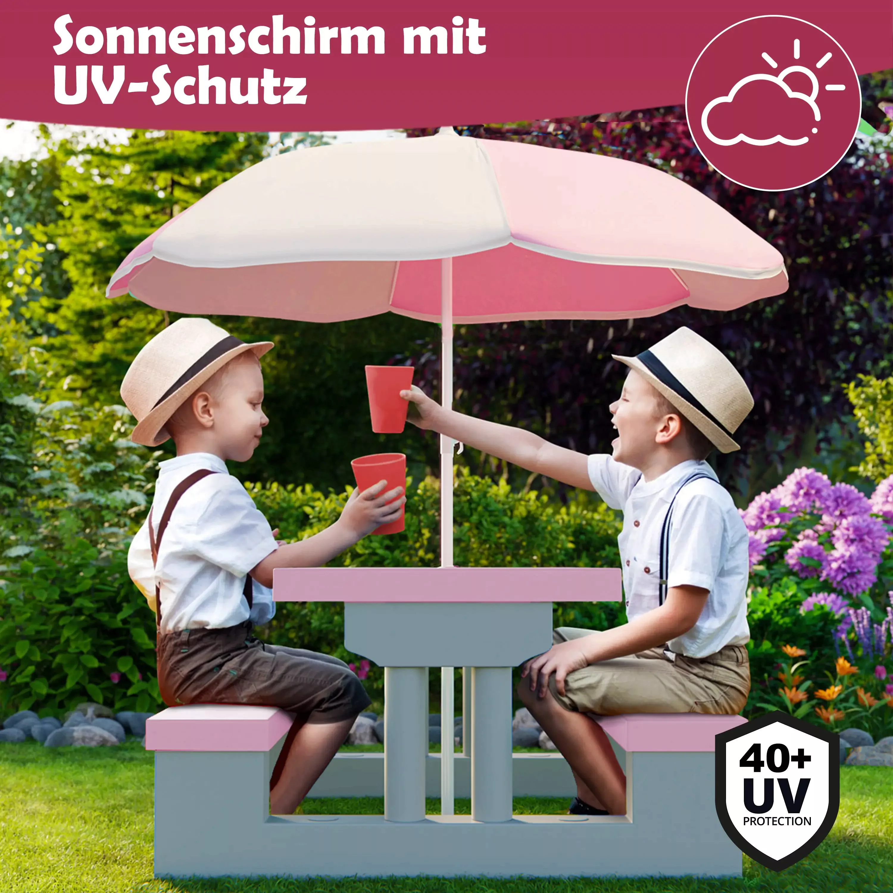 Kindersitzgruppe Pink mit Sonnenschirm günstig online kaufen