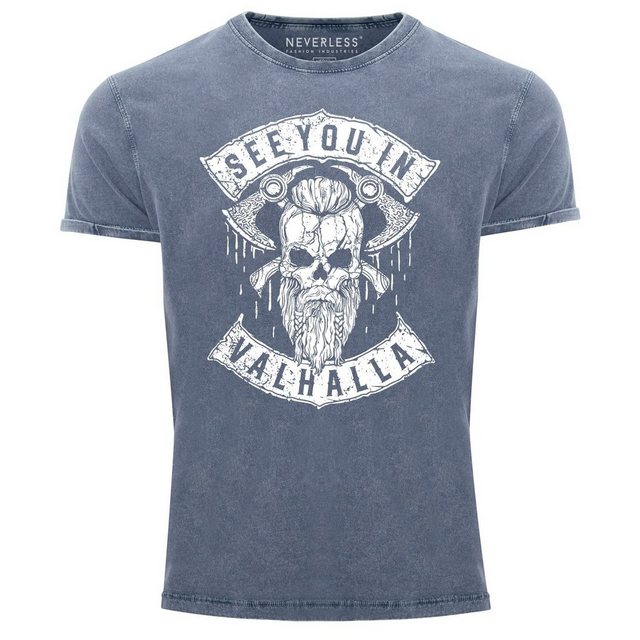 Neverless Print-Shirt Herren Vintage Shirt See You in Valhalla Wikinger Tot günstig online kaufen