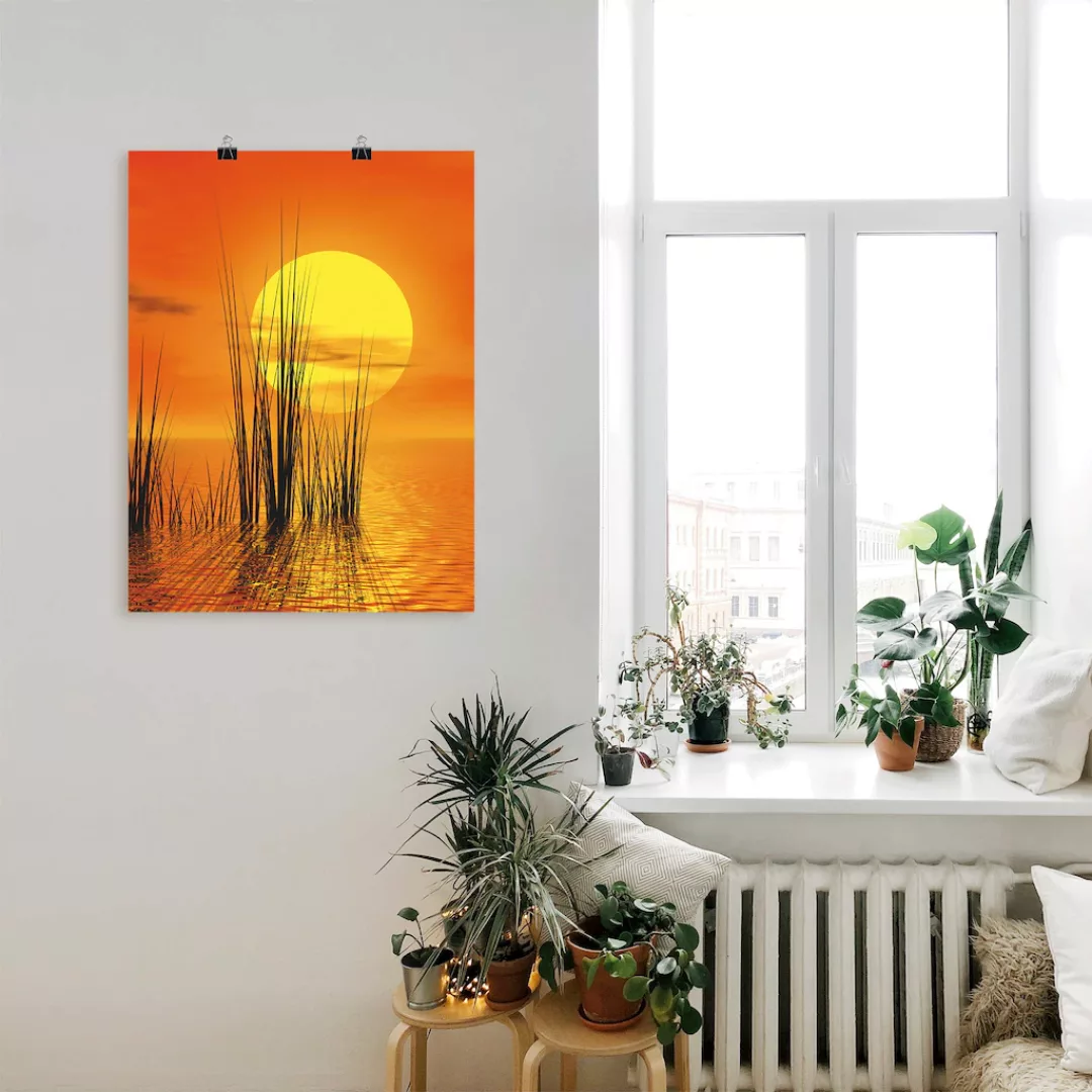 Artland Wandbild »Sonnenuntergang mit Schilf«, Sonnenaufgang & -untergang, günstig online kaufen
