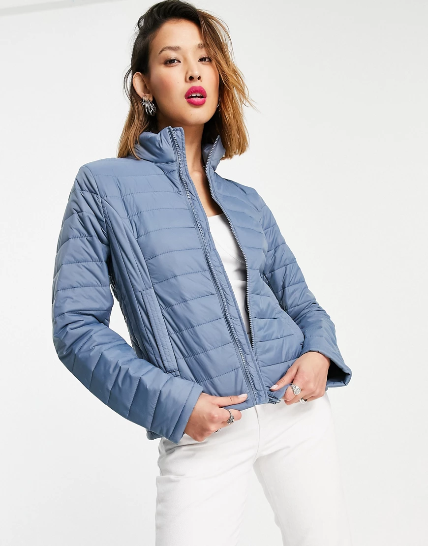Object – Wattierte Jacke mit durchgehendem Reißverschluss in Blau günstig online kaufen