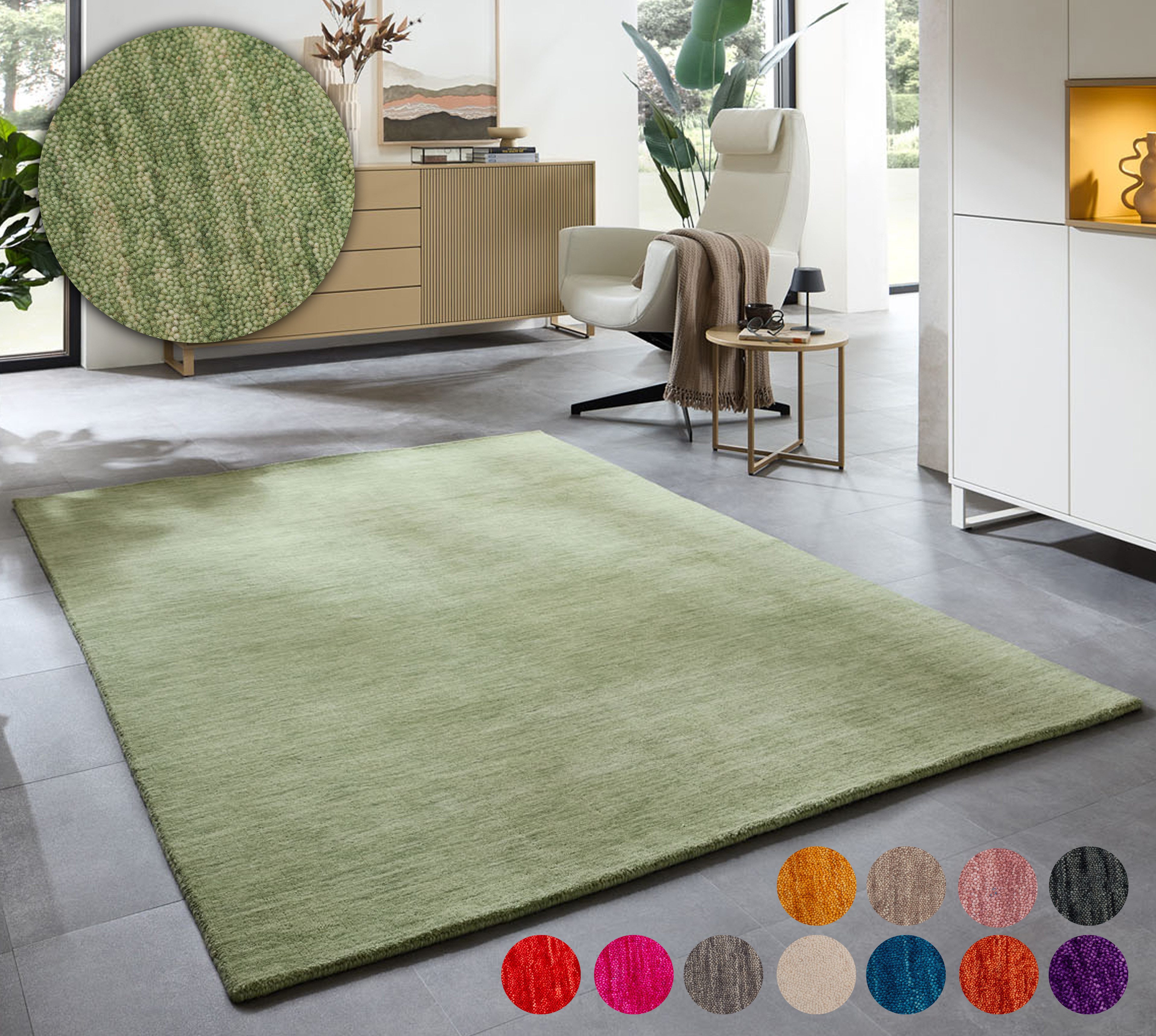 THEKO Wollteppich »Holi«, rechteckig, 13 mm Höhe, Uni-Farben, leicht melier günstig online kaufen
