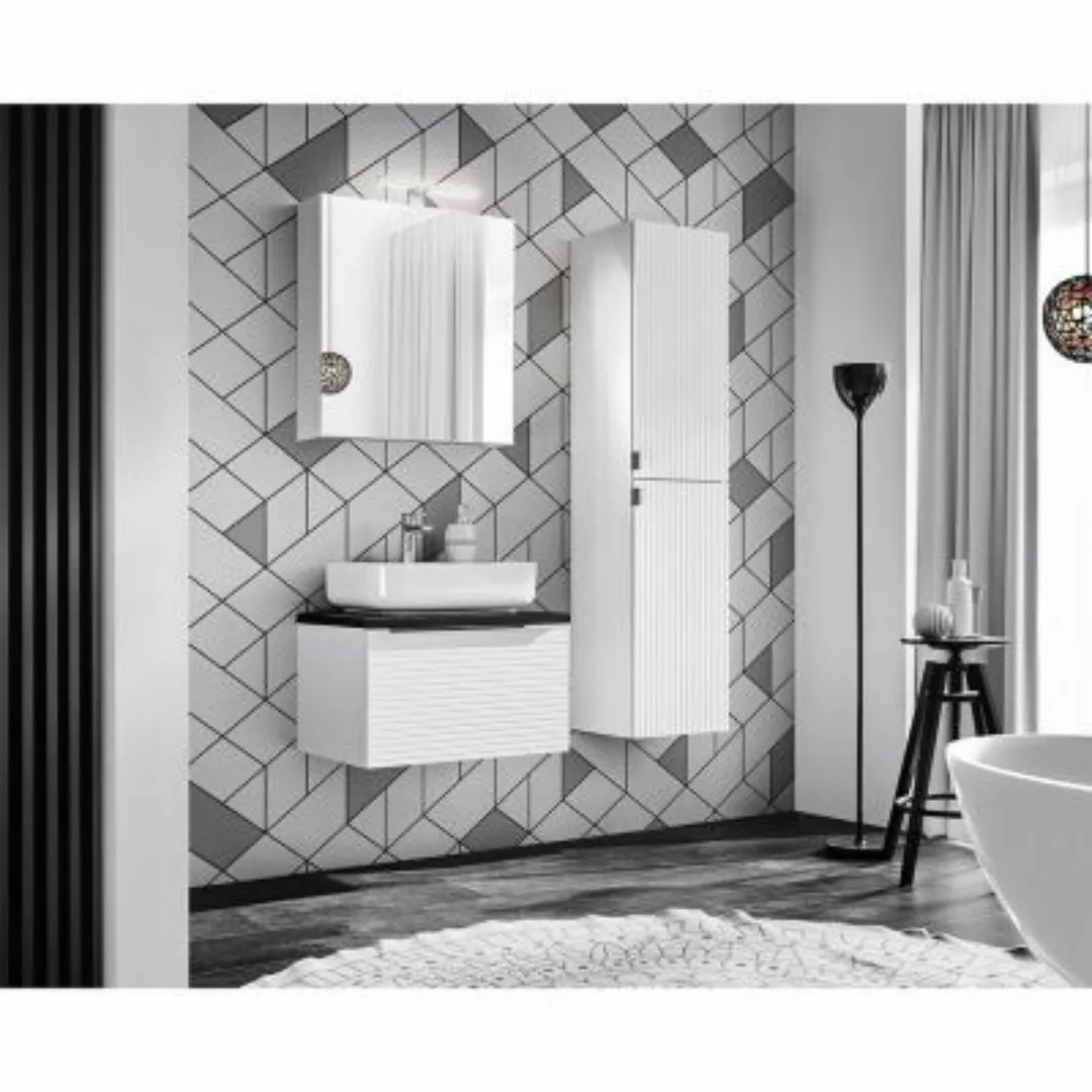 Lomadox Badezimmer Möbel Set weiß LARCIANO-56 Waschbeckenunterschrank, Kera günstig online kaufen