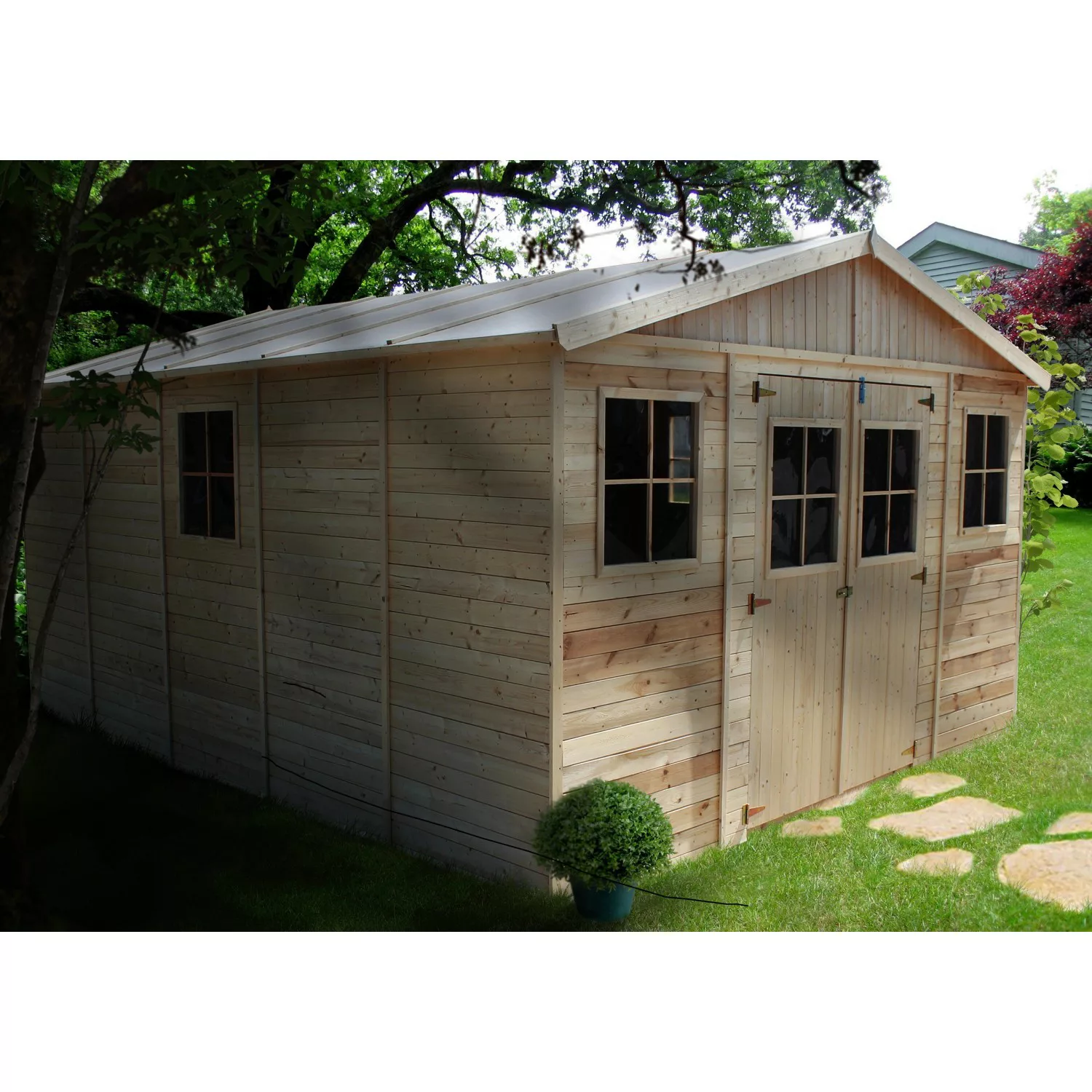 Timbela Gartenhaus/Gerätehaus Holz Abstellraum M333 19,77 m² mit Fenstern günstig online kaufen