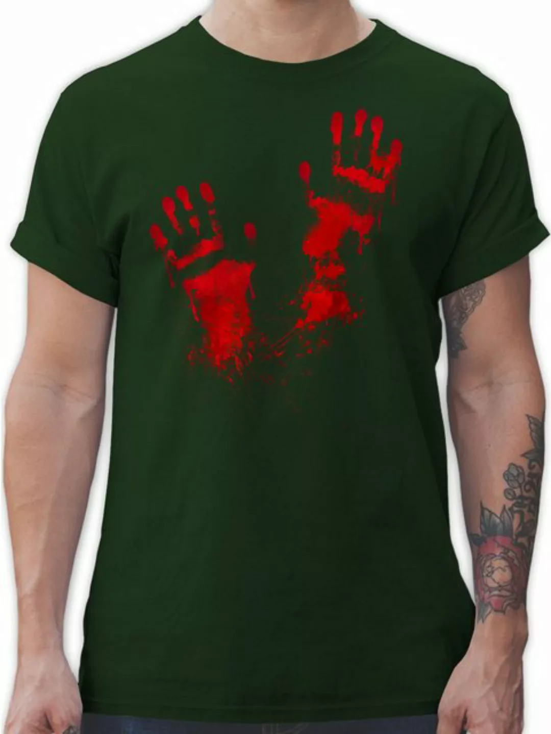 Shirtracer T-Shirt Blutige Handabdrücke Gruselig Blut Handabdruck Halloween günstig online kaufen