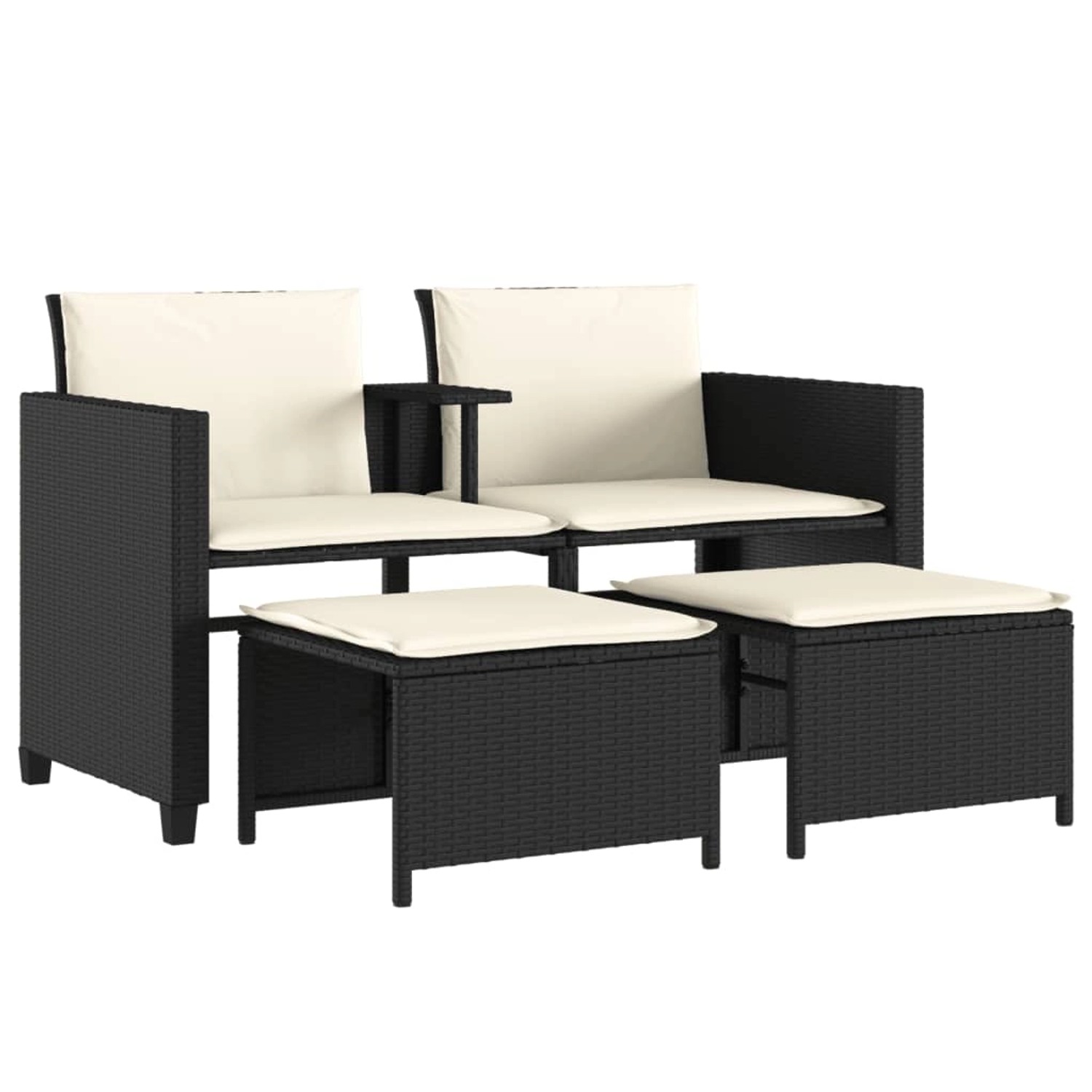 vidaXL Gartensofa 2-Sitzer mit Tisch und Hockern Schwarz Poly Rattan 368416 günstig online kaufen
