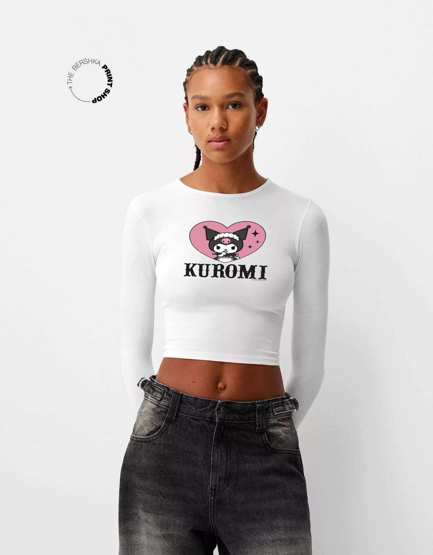 Bershka Langarmshirt Kuromi Mit Print Bskteen 10-12 Rohweiß günstig online kaufen