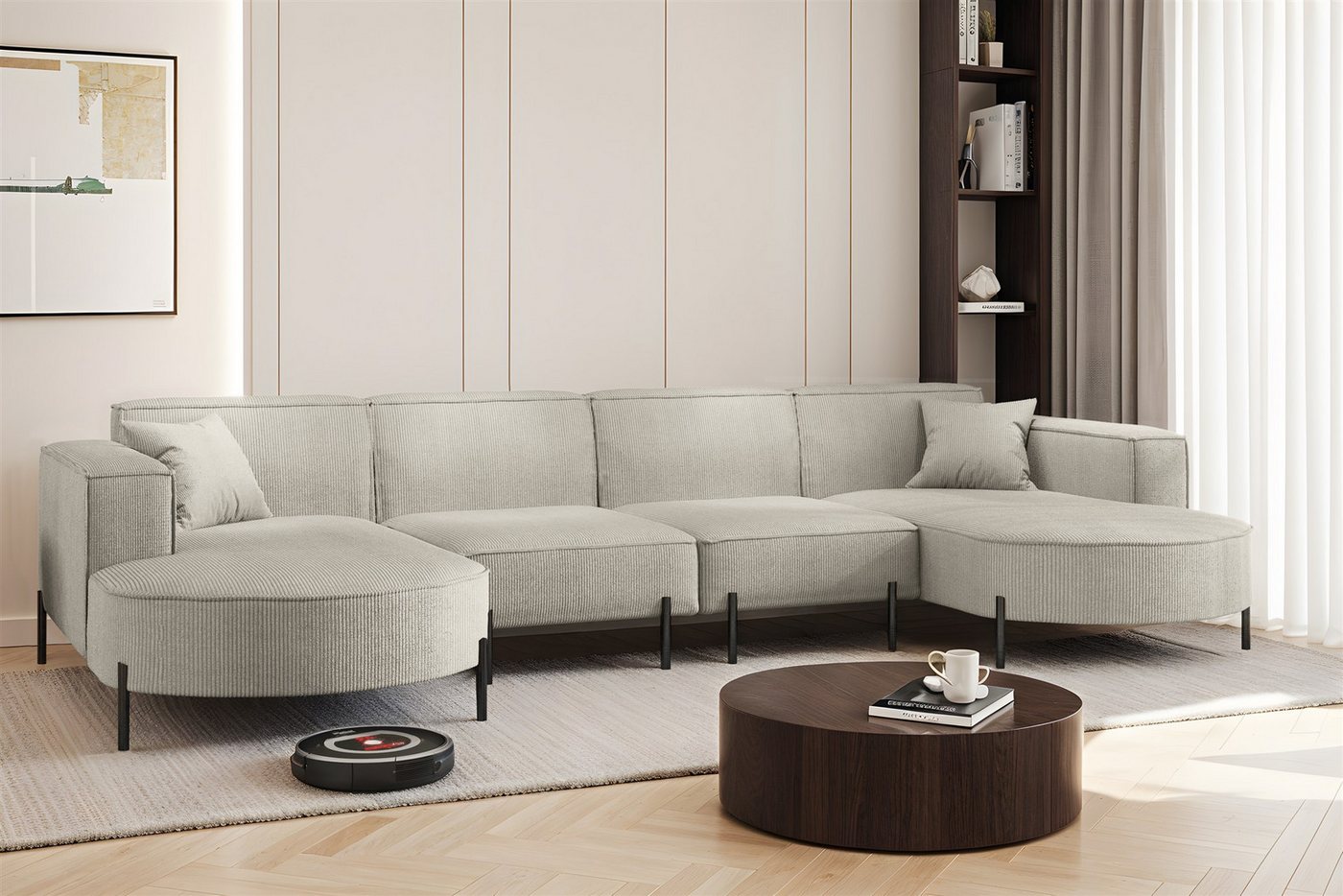 Fun Möbel Wohnlandschaft Sofa U-Form VALENCIA XL in Stoff, Für Saugroboter günstig online kaufen