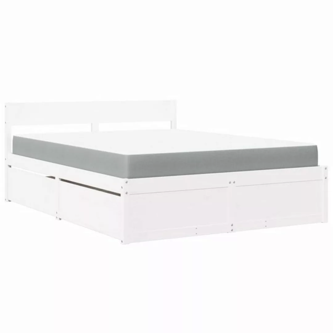 vidaXL Bett Bett mit Schubladen und Matratze Weiß 140x200 cm Massivholz günstig online kaufen