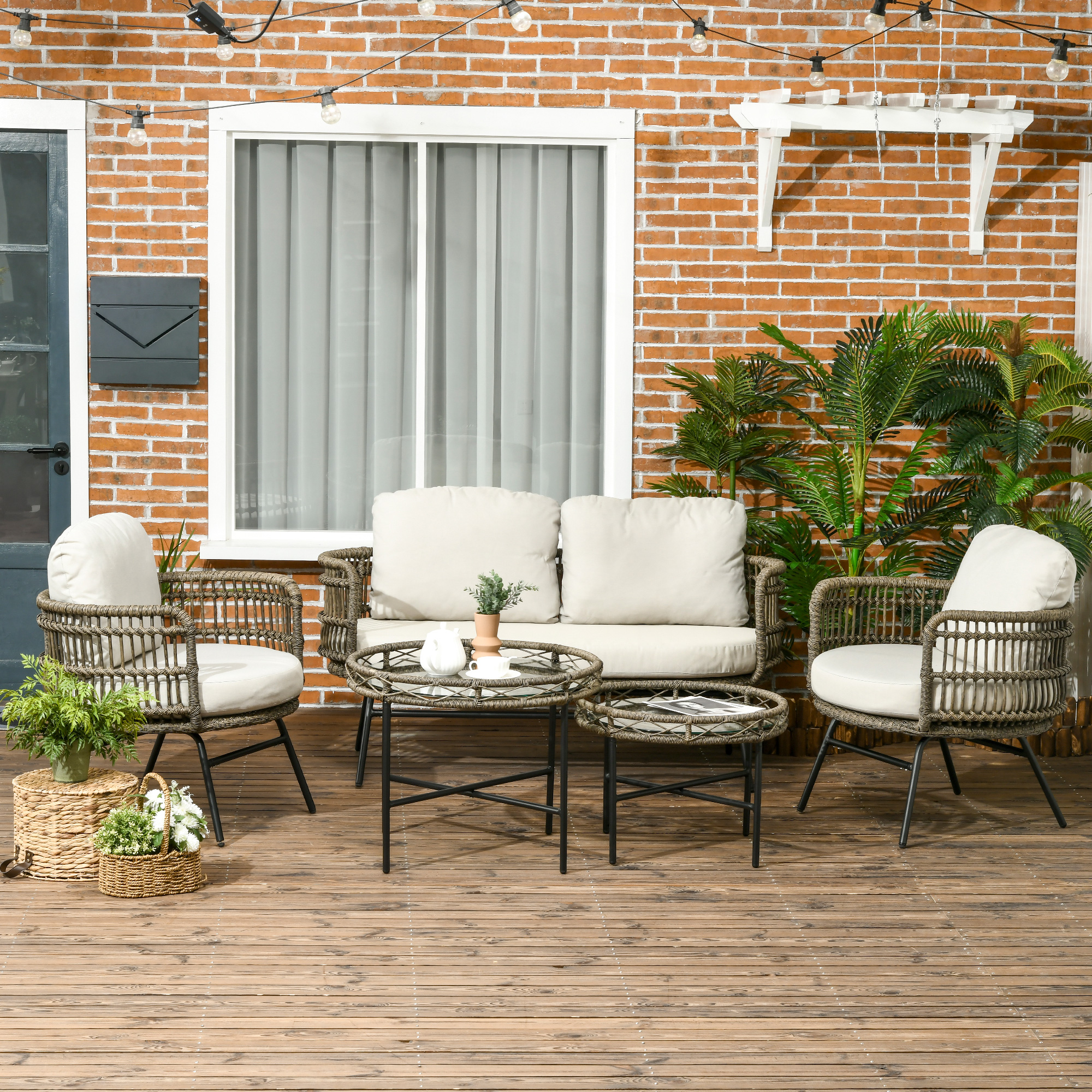 Outsunny Gartenmöbel-Set 5 tlg Rattan Sitzgarnitur mit Kissen 2 Sessel 2 Co günstig online kaufen