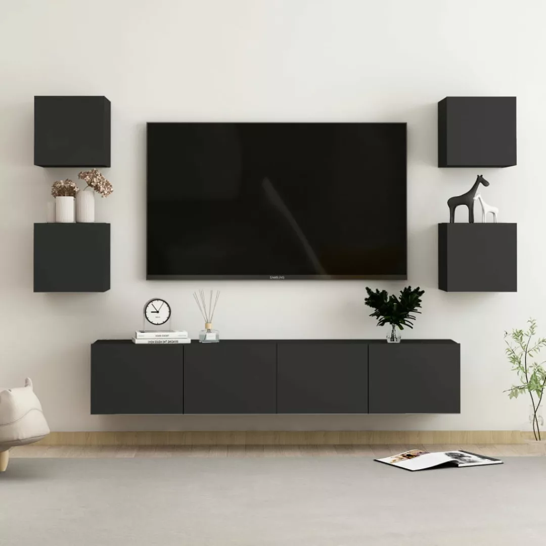 vidaXL Kleiderschrank 6-tlg TV-Schrank-Set Schwarz Spanplatte TV-Konsole fü günstig online kaufen