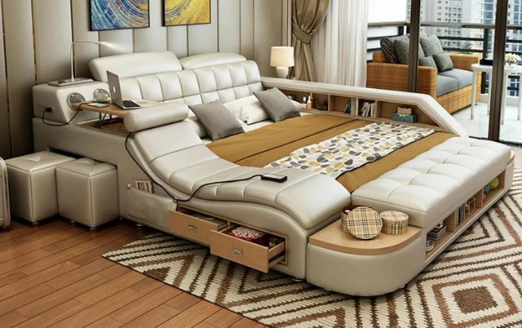 JVmoebel Bett Multifunktion Betten Luxus Leder Bett Polster Moderne Hotel M günstig online kaufen
