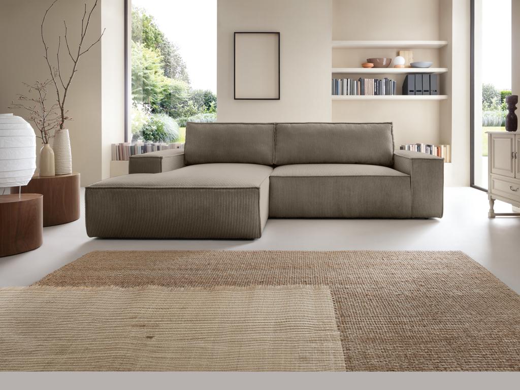 Ecksofa mit Schlaffunktion - Ecke links - Cord - Taupe - AMELIA günstig online kaufen