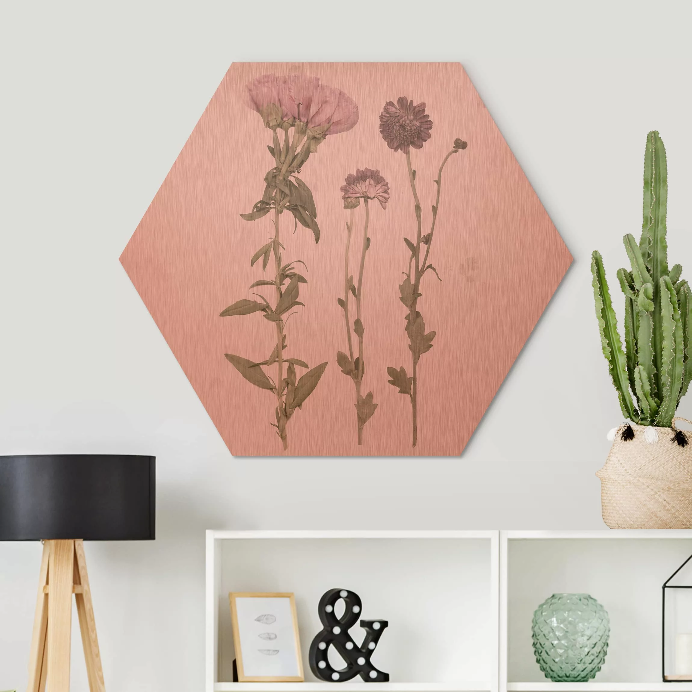 Hexagon-Alu-Dibond Bild Blumen Herbarium in rosa III günstig online kaufen