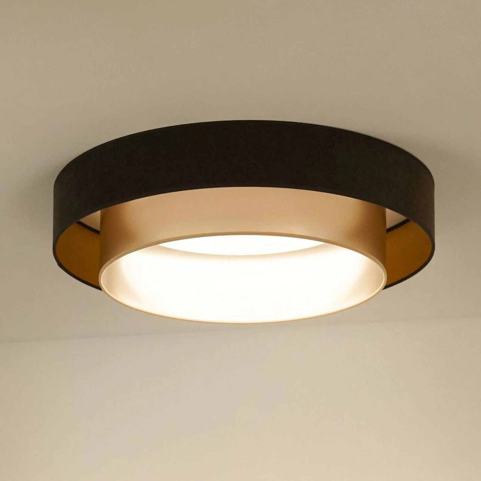 LED-Deckenlampe Luneta, Samt braun/gold, Ø 60 cm, 3-step-dim günstig online kaufen