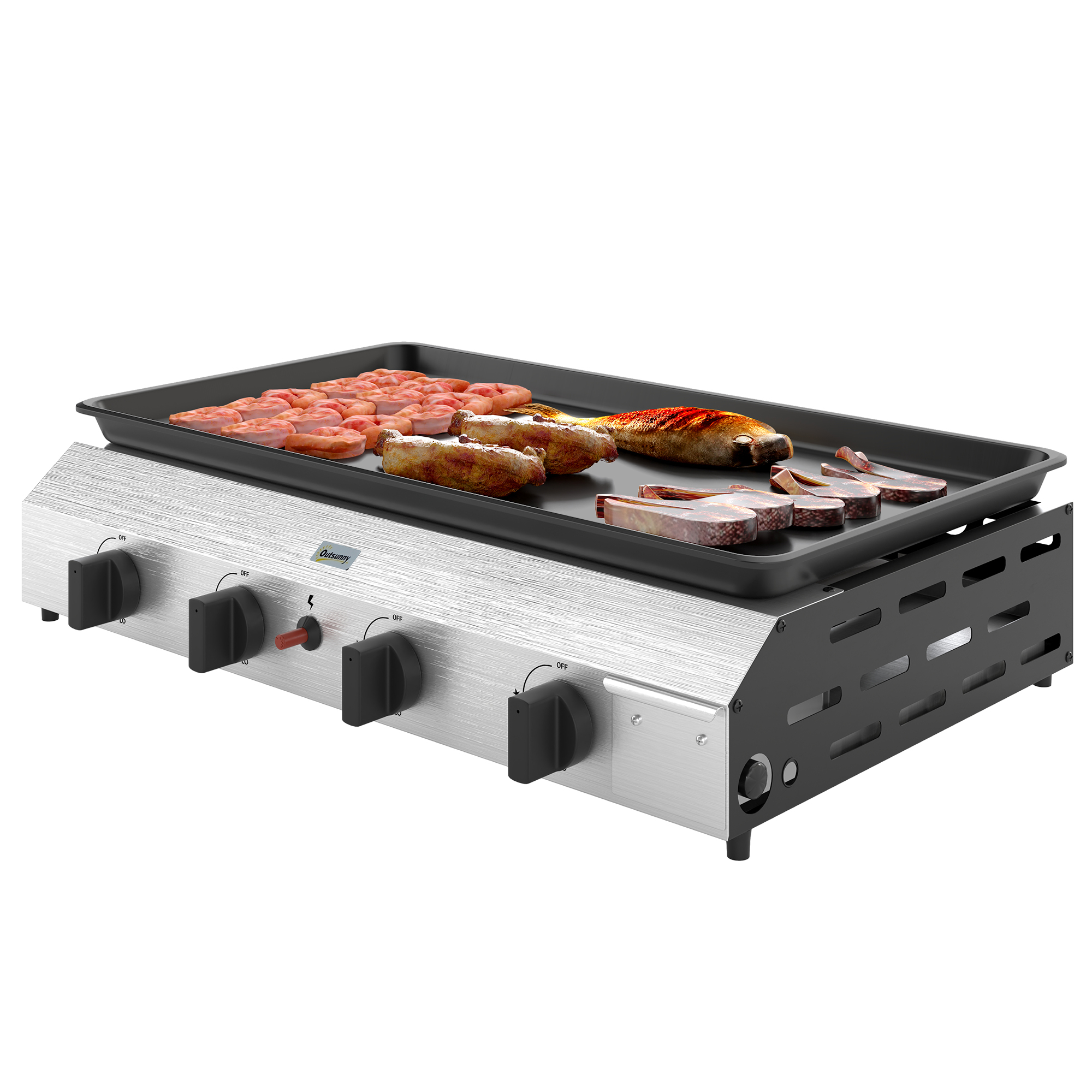 Outsunny Gasgrill 8000BTU/2,4 KW Grillwagen inkl 4 Edelstahl-Brenner Druckm günstig online kaufen