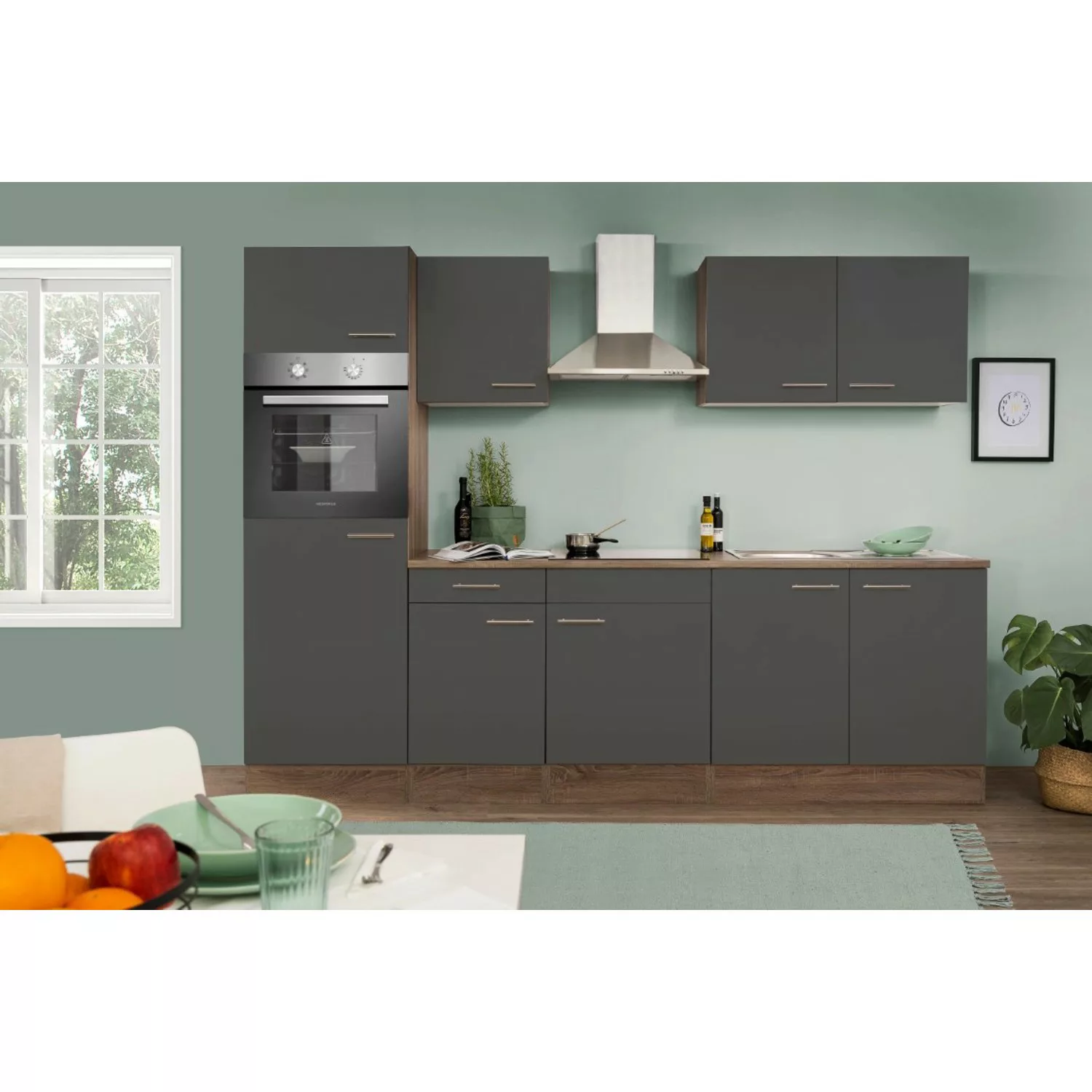 Respekta Küchenzeile KB270EYG 270 cm Grau Seidenglanz-Eiche York Nachbildun günstig online kaufen