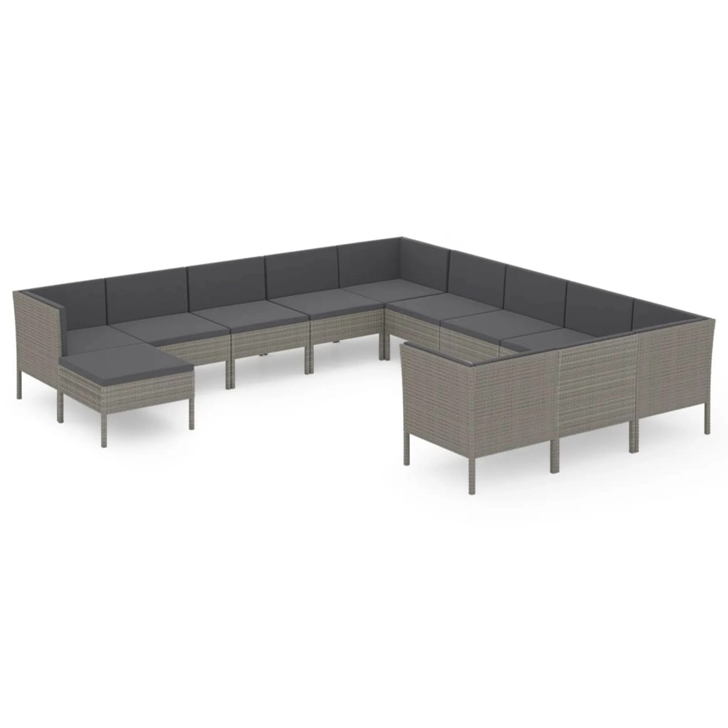 12-tlg. Garten-lounge-set Mit Auflagen Poly Rattan Grau günstig online kaufen