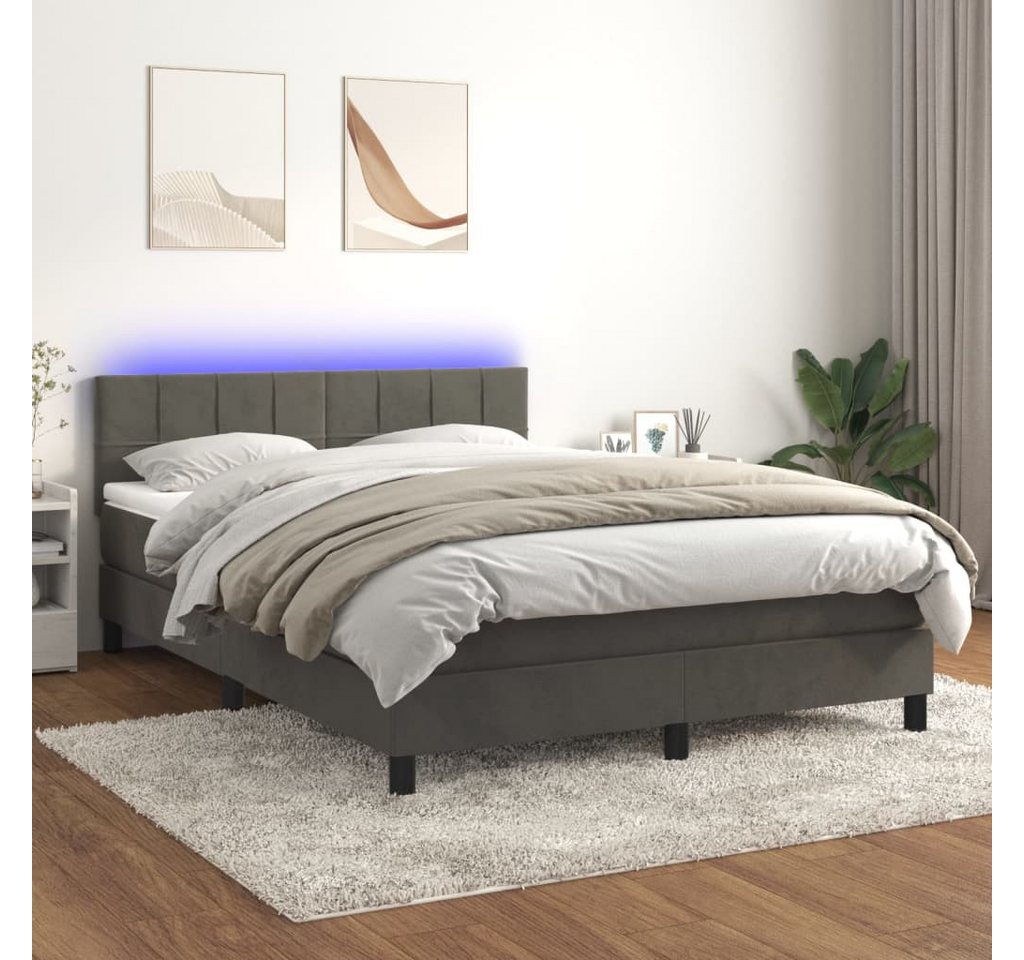 vidaXL Boxspringbett Boxspringbett mit Matratze LED Dunkelgrau 140x190 cm S günstig online kaufen