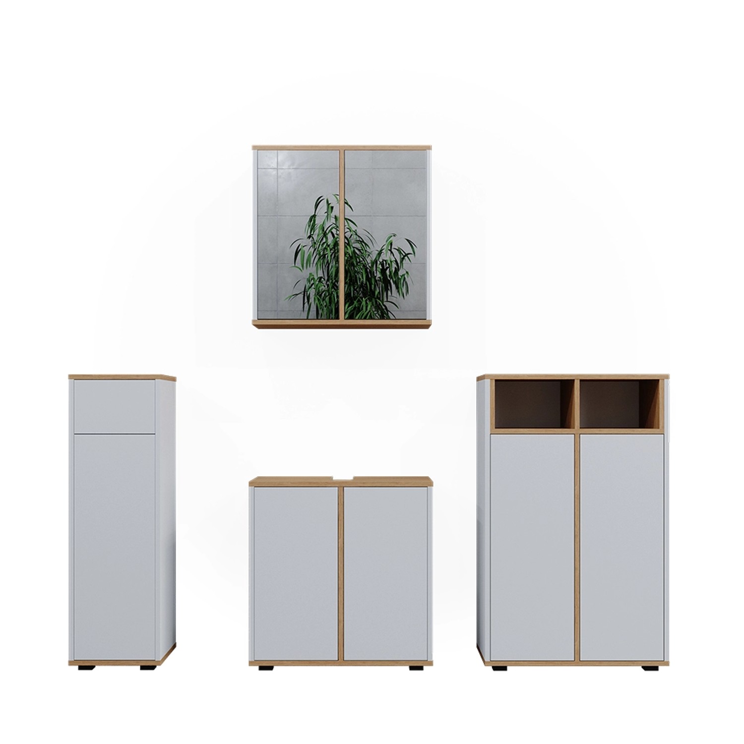 Vicco Badmöbel-Set Didi Weiß/Artisan 4 Teile mit Zwei Midischränken günstig online kaufen