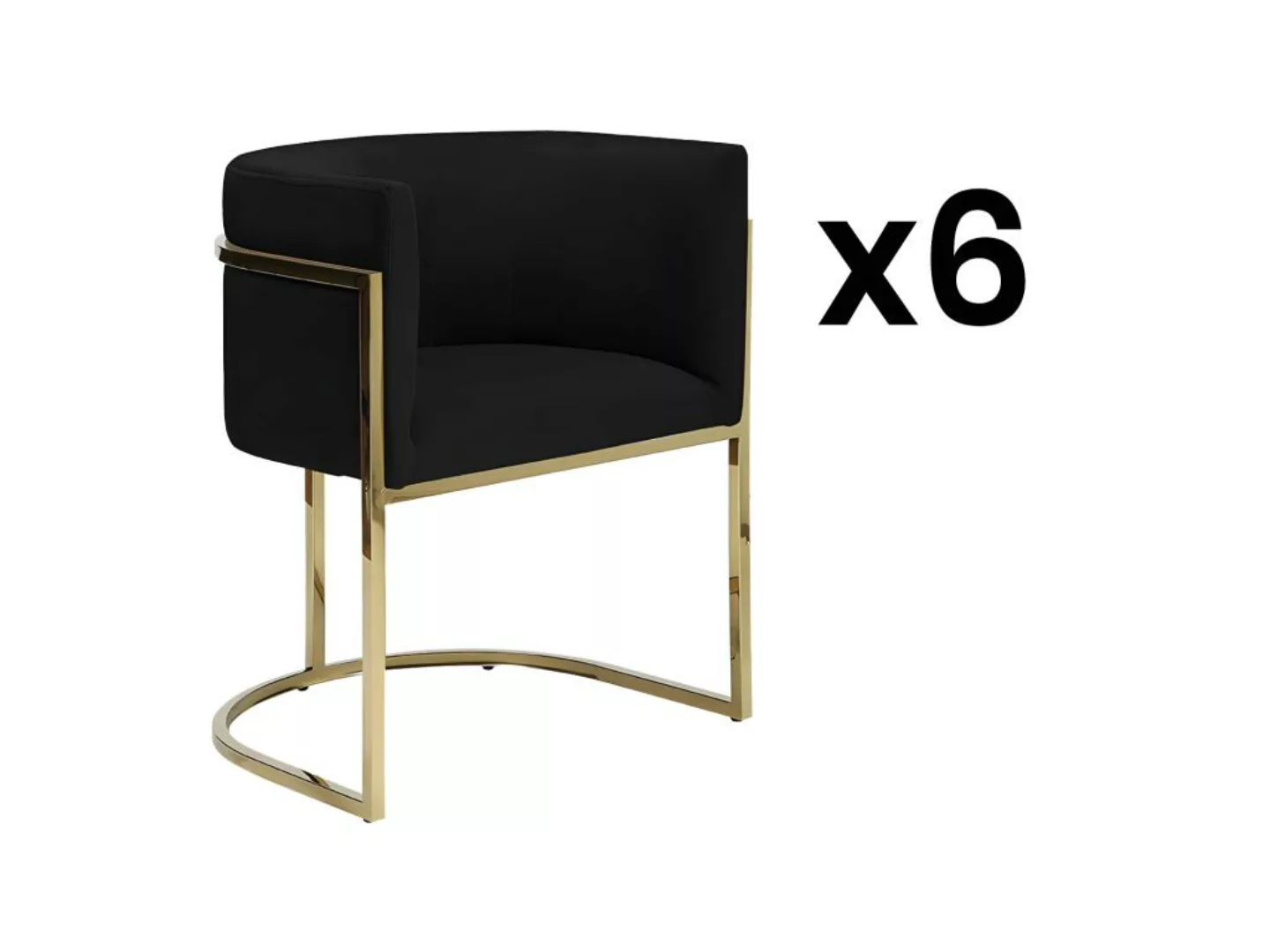 Stuhl mit Armlehnen 6er-Set - Samt & Metall - Schwarz & Goldfarben - PERIA günstig online kaufen