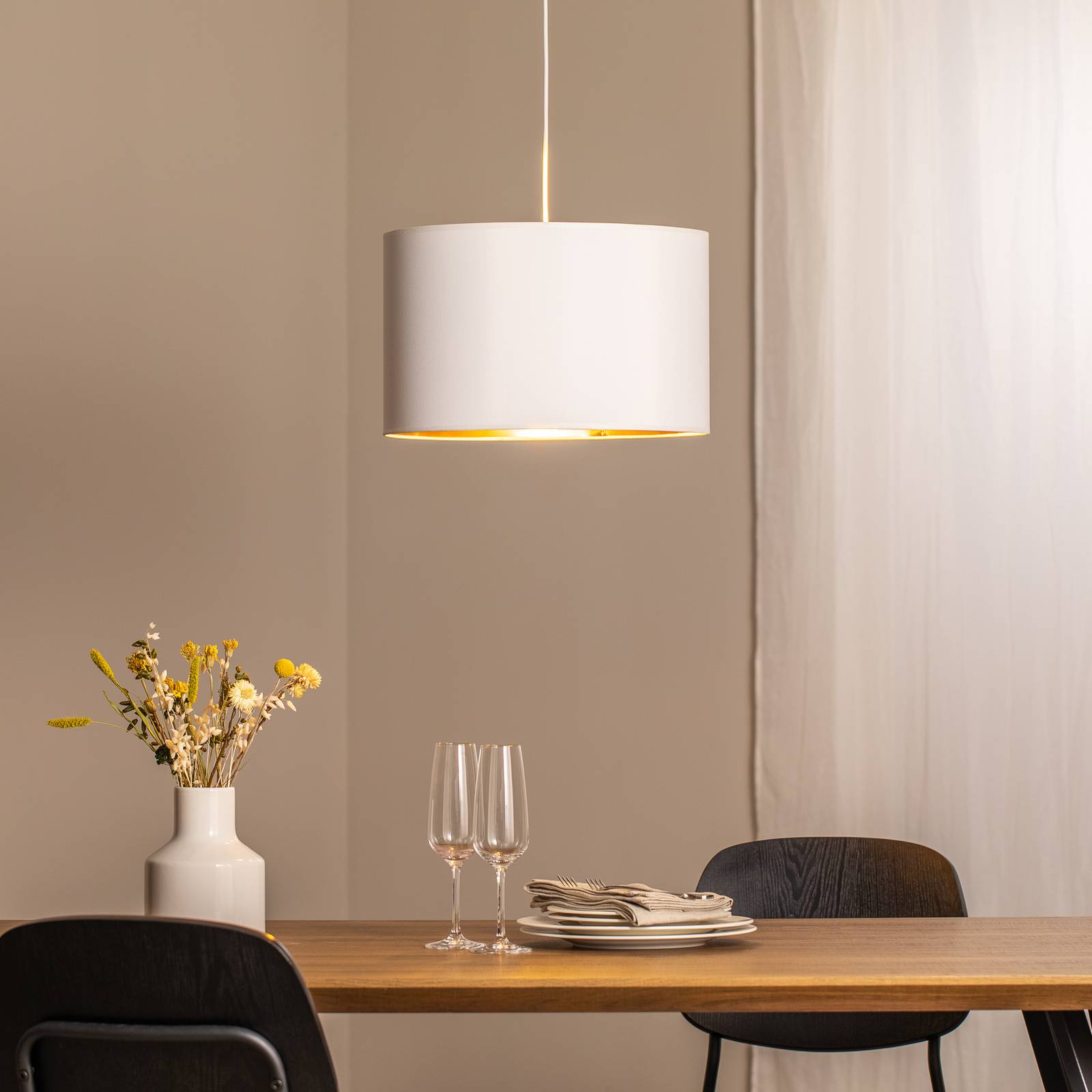 Hängelampe Soho zylindrisch 1fl. Ø 40cm weiß/gold günstig online kaufen