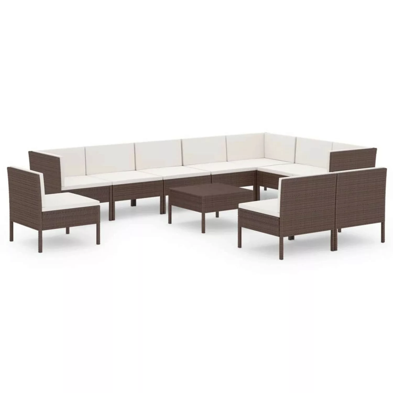 11-tlg. Garten-lounge-set Mit Auflagen Poly Rattan Braun günstig online kaufen