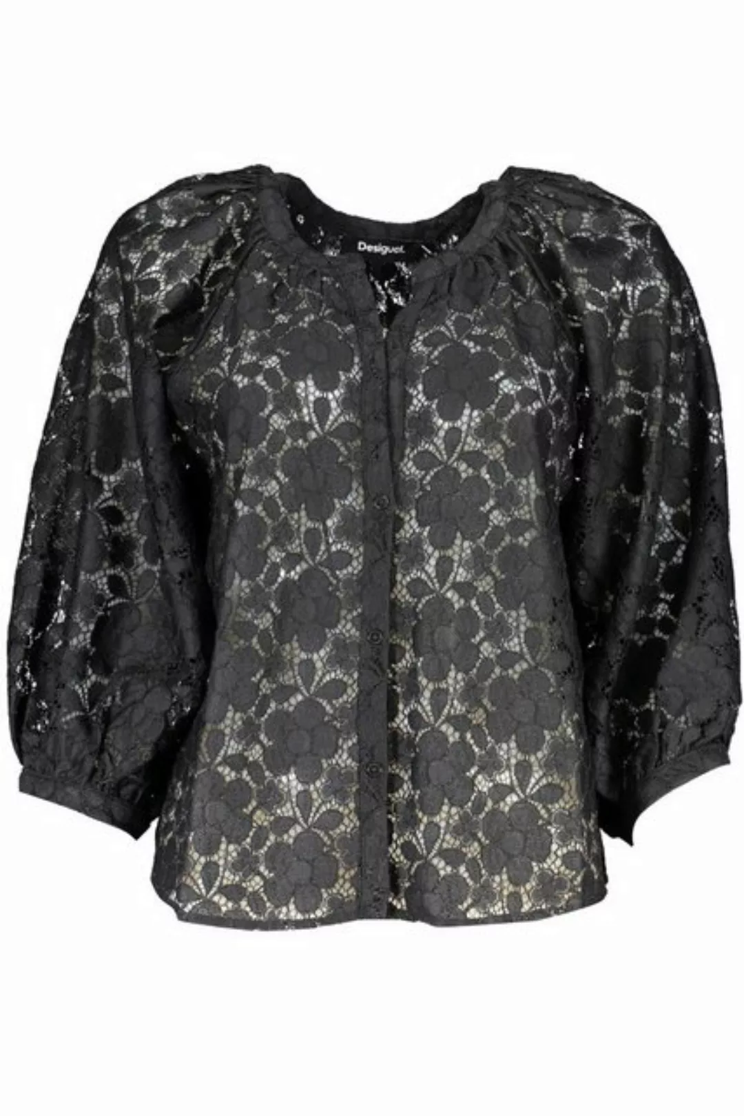 Desigual Blusenshirt Damen Langarm-Hemd Schwarz mit V-Ausschnitt & günstig online kaufen