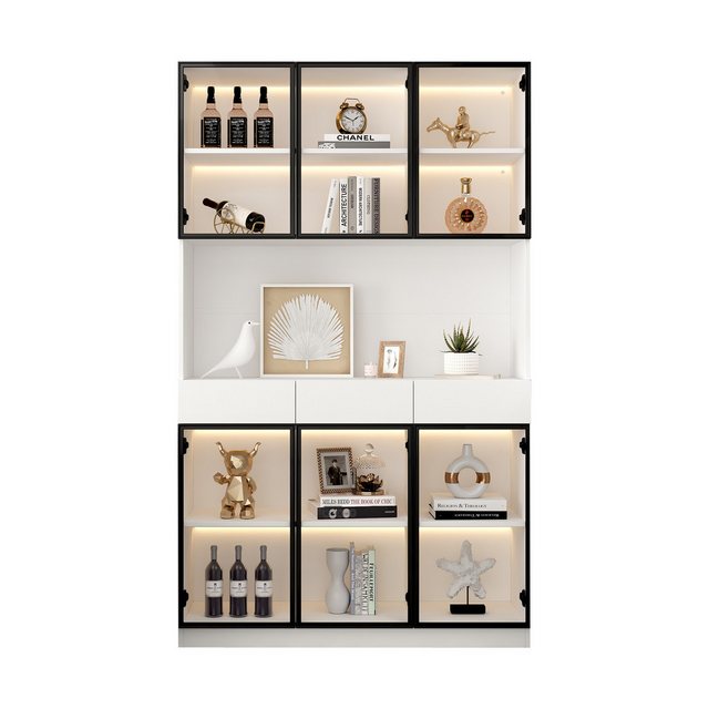 BlingBin Vitrine Moderne Minimalistische Standvitrine mit Glastüren und LED günstig online kaufen