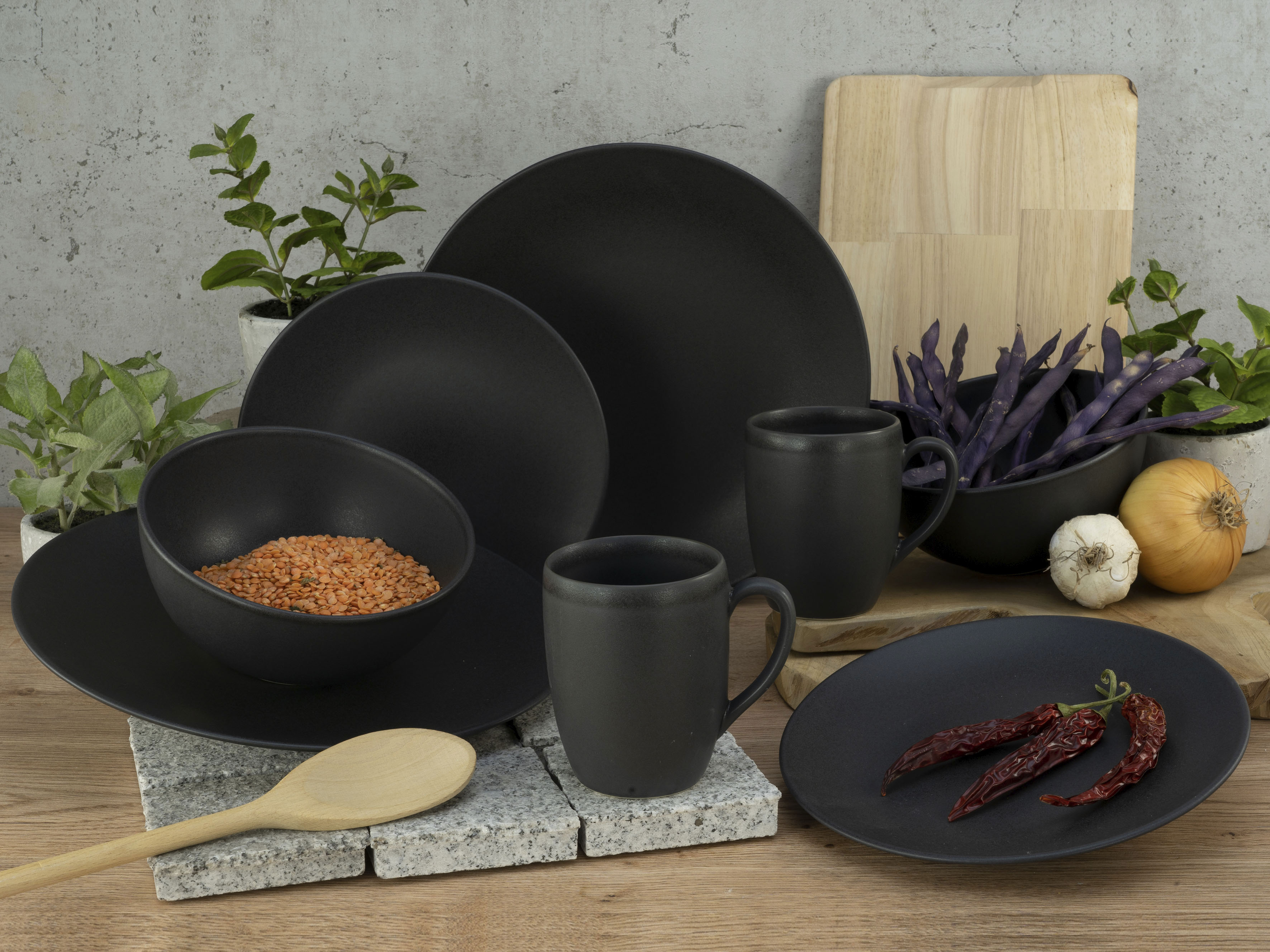 CreaTable Kaffeebecherset Soft Touch Black schwarz Steinzeug 6 tlg. günstig online kaufen