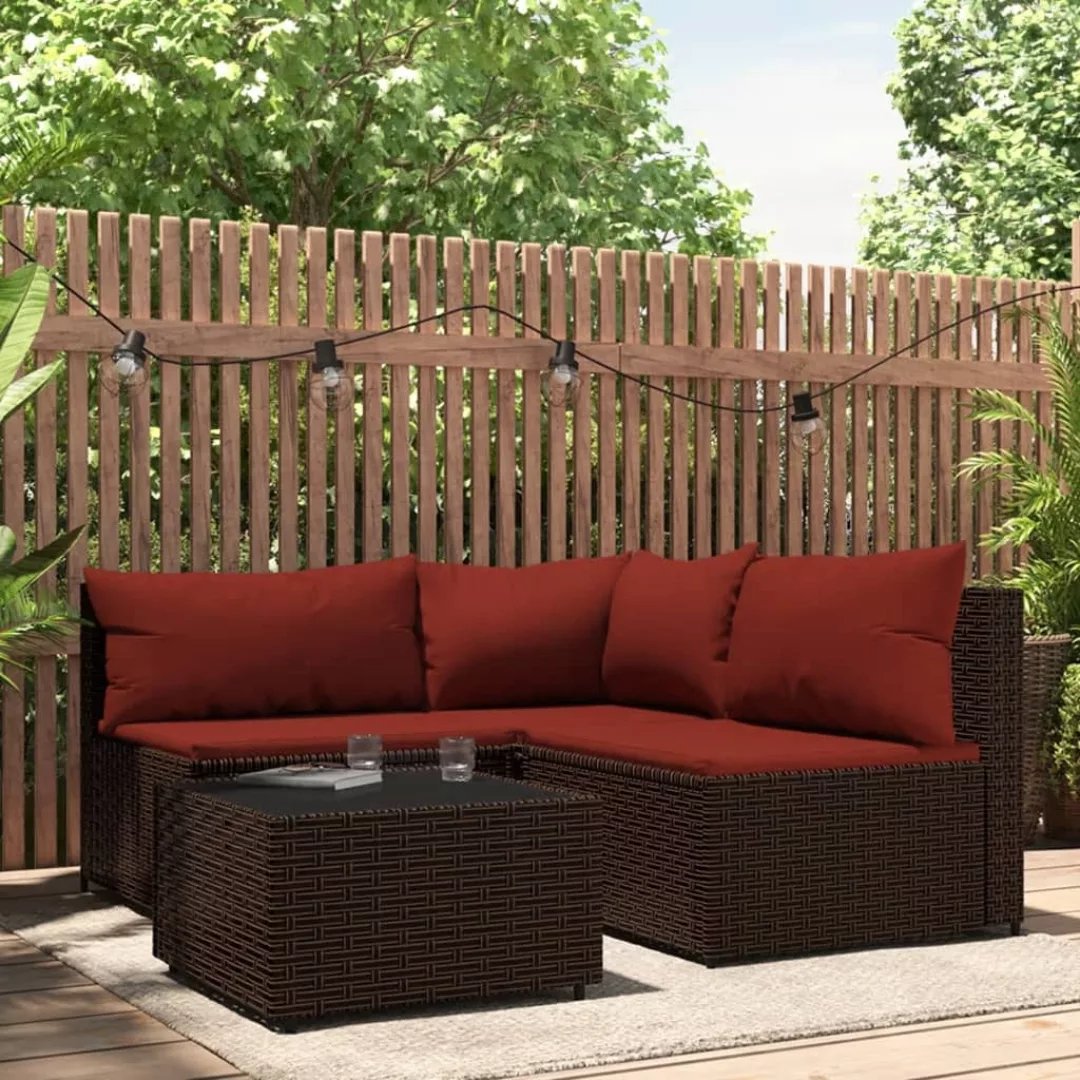 Vidaxl 4-tlg. Garten-lounge-set Mit Kissen Braun Poly Rattan günstig online kaufen