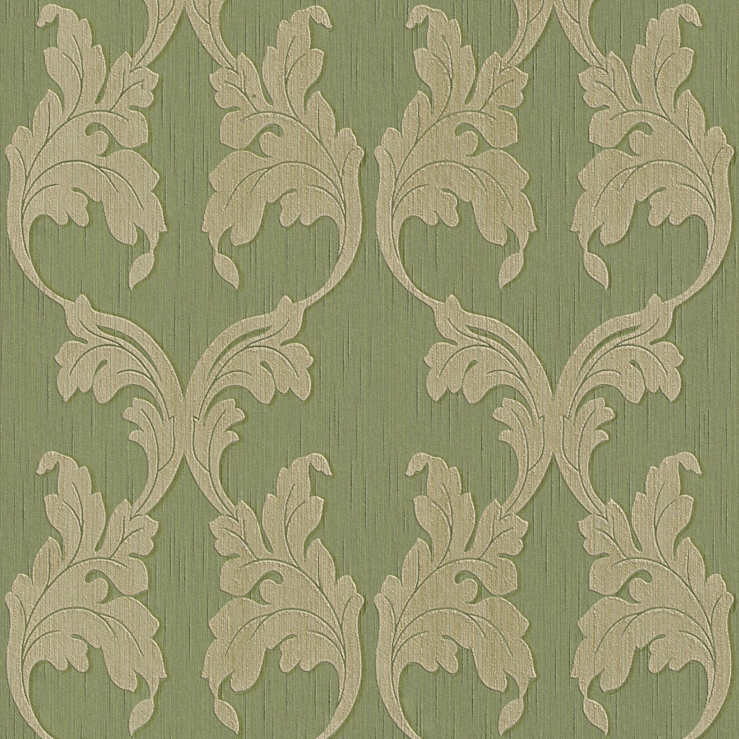 Bricoflor Ornament Textiltapete Grün Beige Dunkelgrüne Blätter Tapete in Gr günstig online kaufen