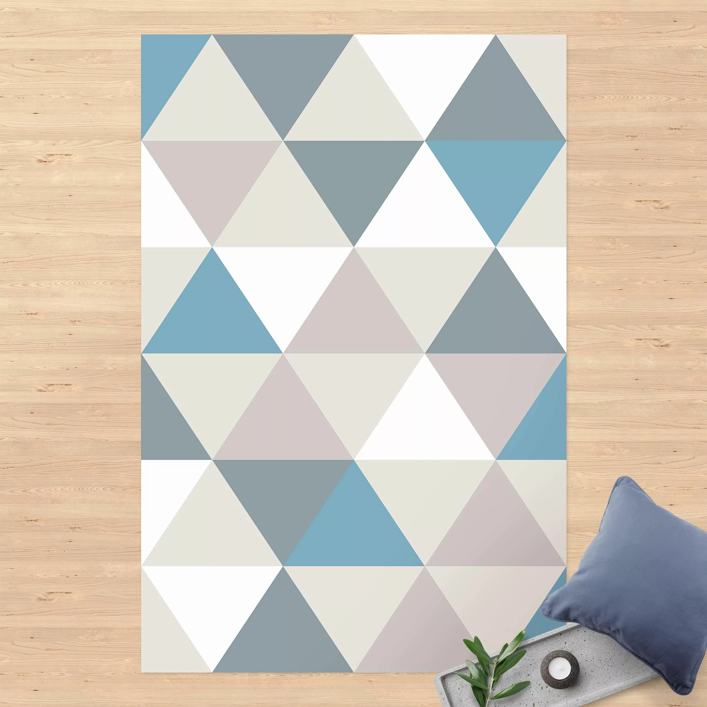 Vinyl-Teppich Geometrisches Muster gekippte Dreiecke Blau günstig online kaufen