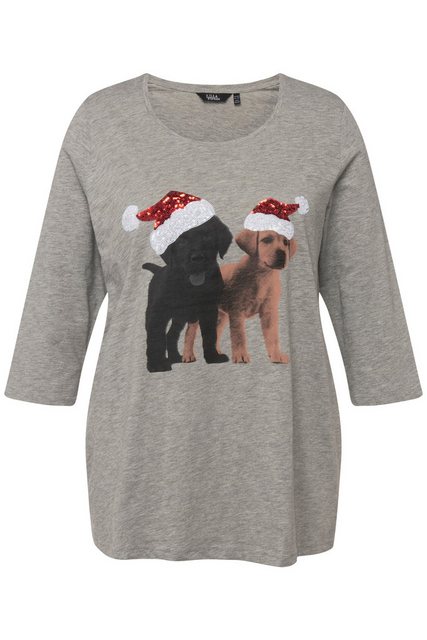 Ulla Popken Rundhalsshirt Weihnachts-Shirt Pailletten A-Linie Rundhals günstig online kaufen