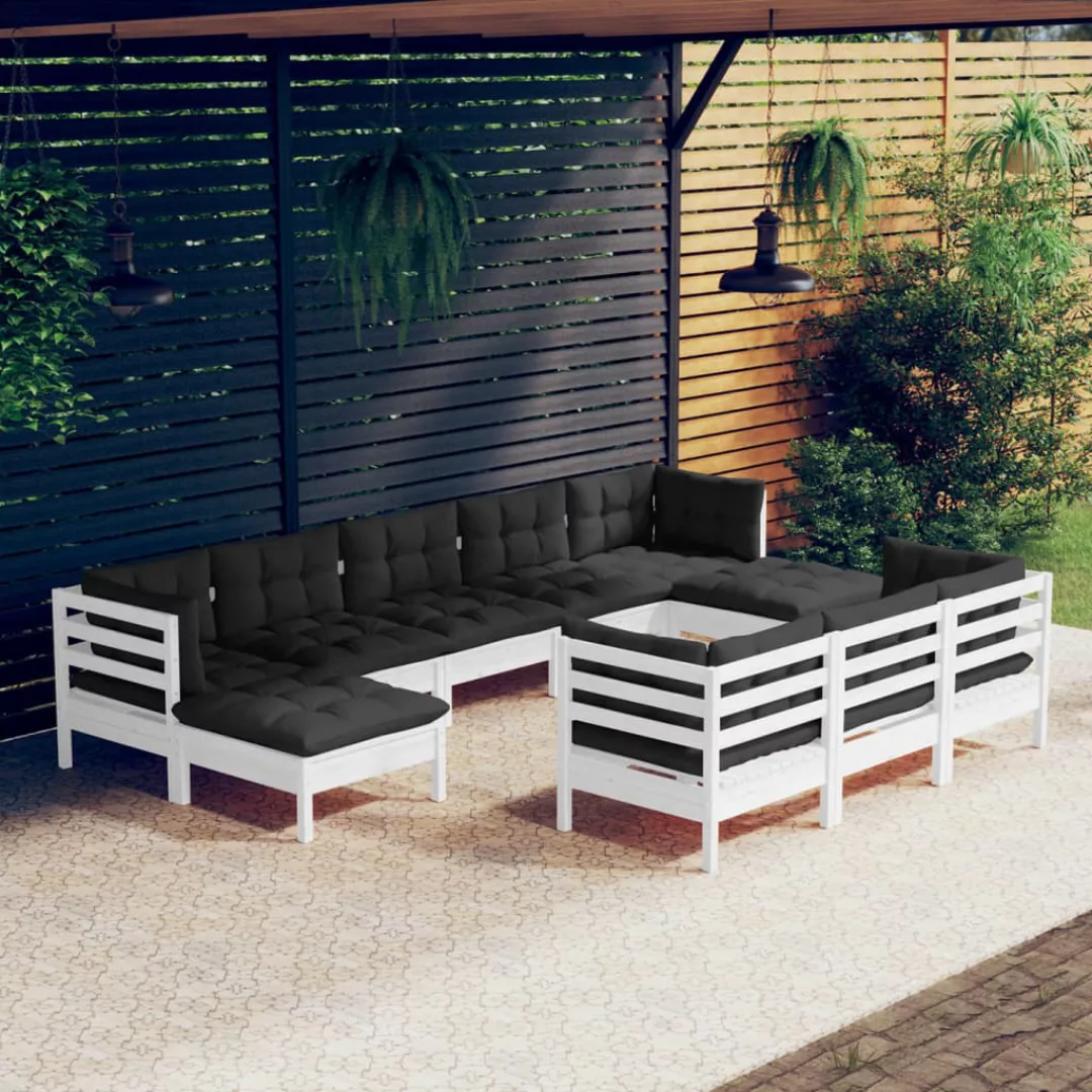 10-tlg. Garten-lounge-set Mit Kissen Weiß Kiefer Massivholz günstig online kaufen