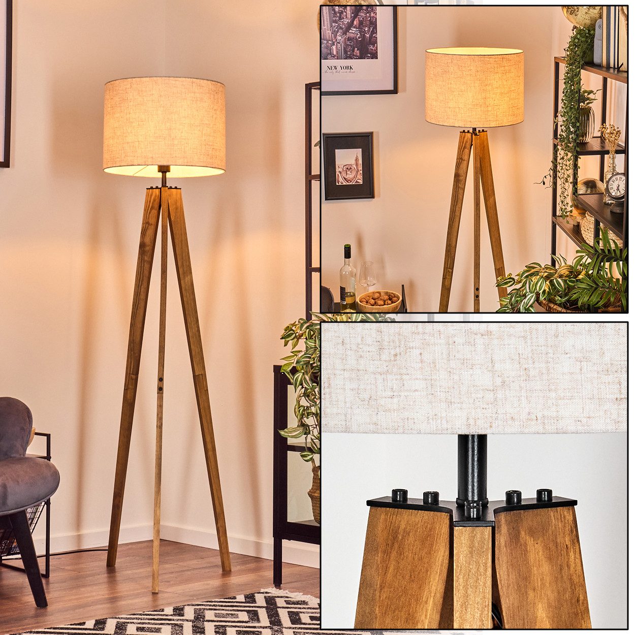 hofstein Stehlampe Stehlampe aus Holz/Metall/Stoff in günstig online kaufen