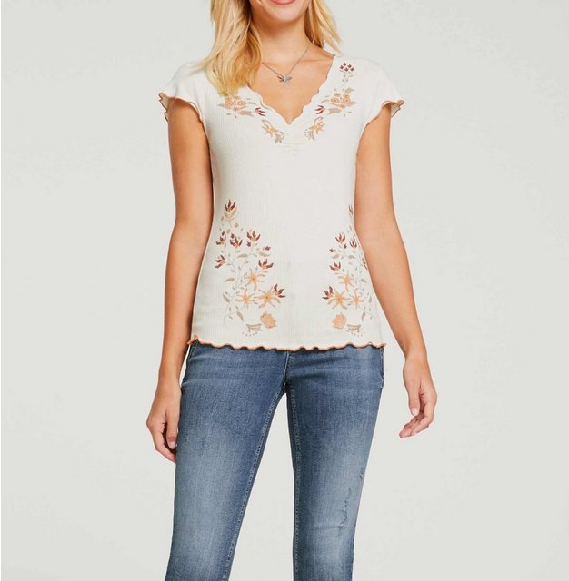 heine T-Shirt LINEA TESINI Damen Designer-Rippenshirt m. Blüten-Print, cham günstig online kaufen