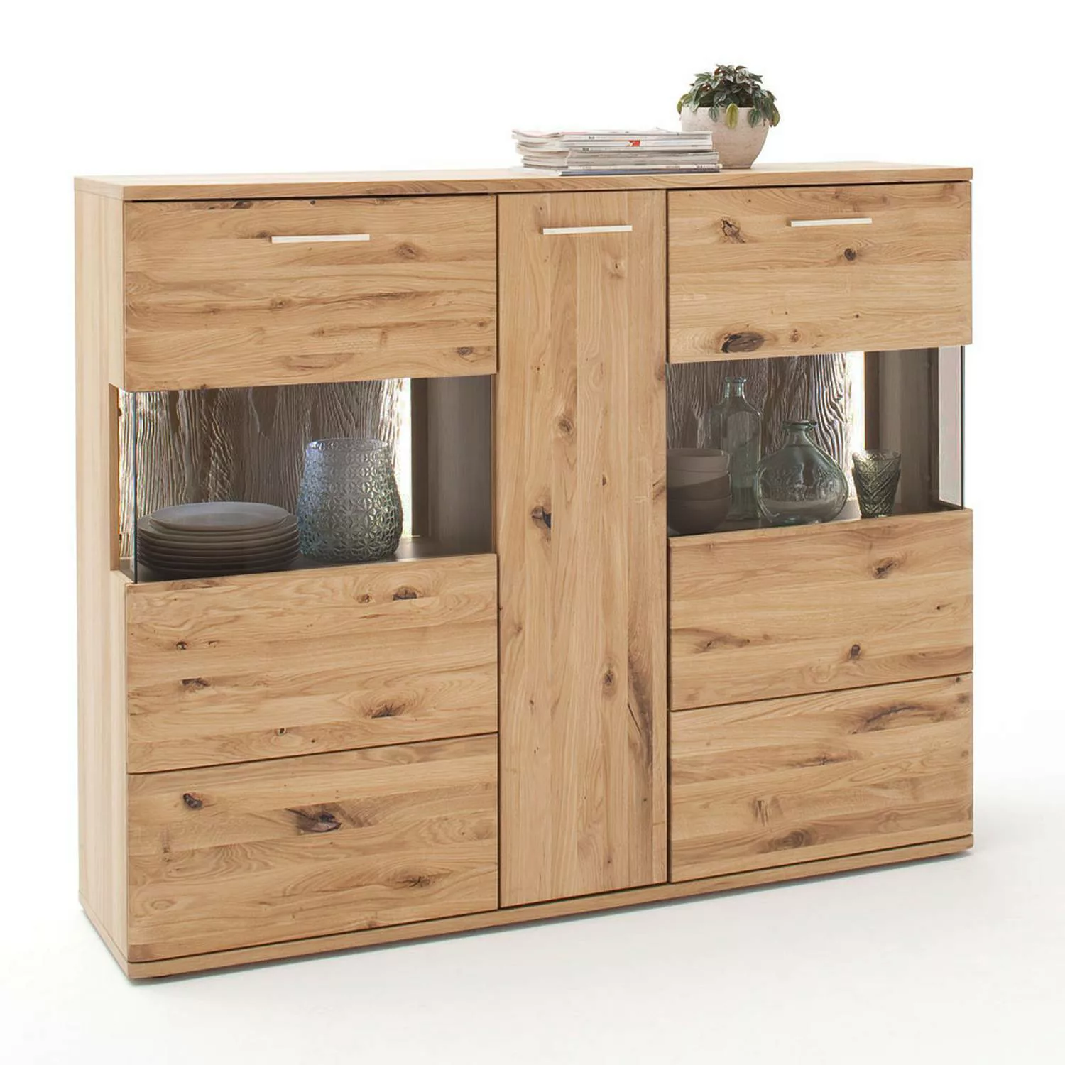 Wohnzimmer Highboard Vitrinen SAMARA-05 Asteiche Bianco massiv geölt - B/H/ günstig online kaufen