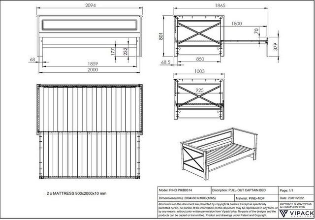 58 aufm Kessel Bettgestell Ausziehbett Katie 209x100x80 Funktionsbett Gäste günstig online kaufen