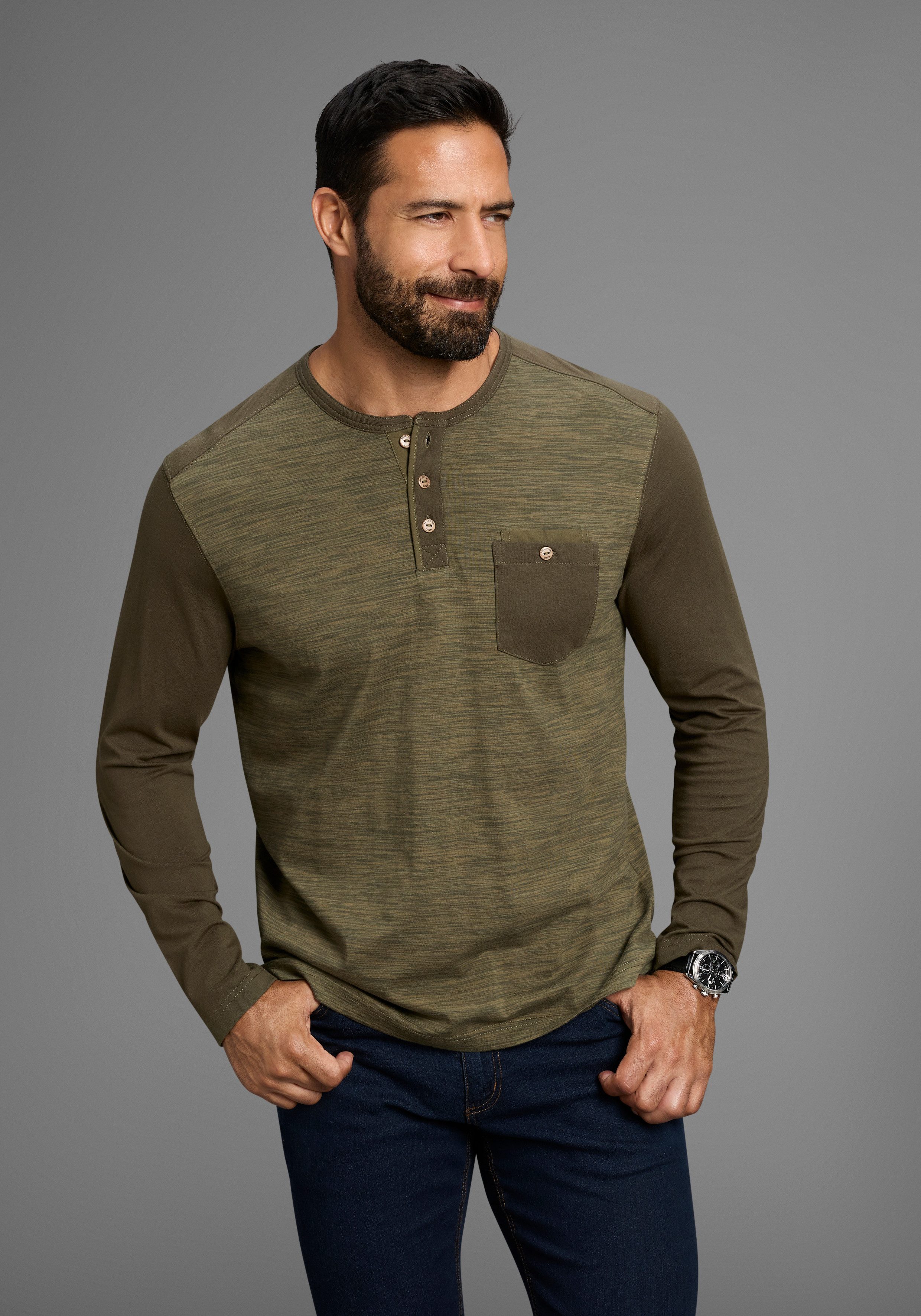Arizona Longsleeve Langarm, melierte Optik, Rundhalsausschnitt günstig online kaufen