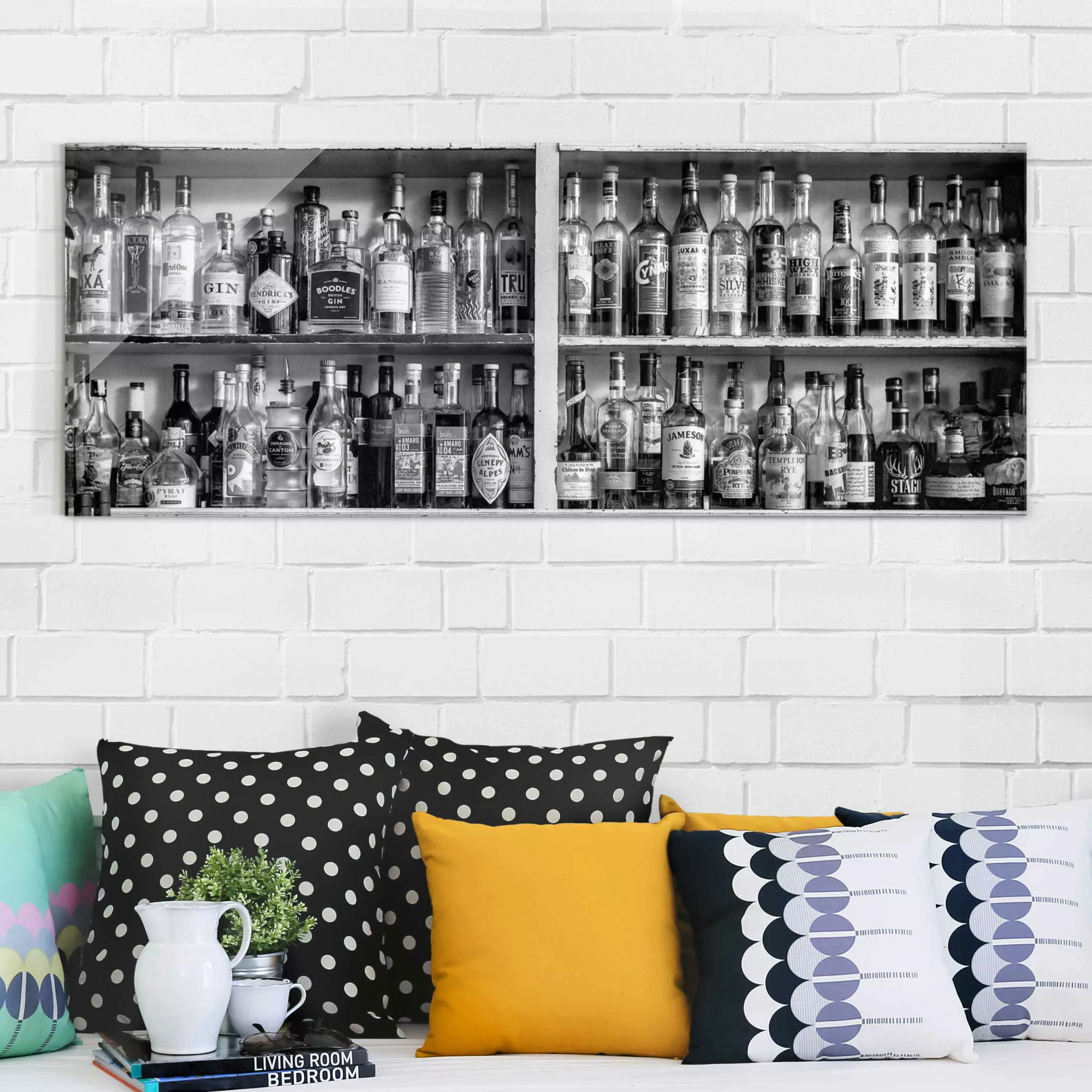 Glasbild Schwarz-Weiß - Panorama Bar Schwarz Weiß günstig online kaufen