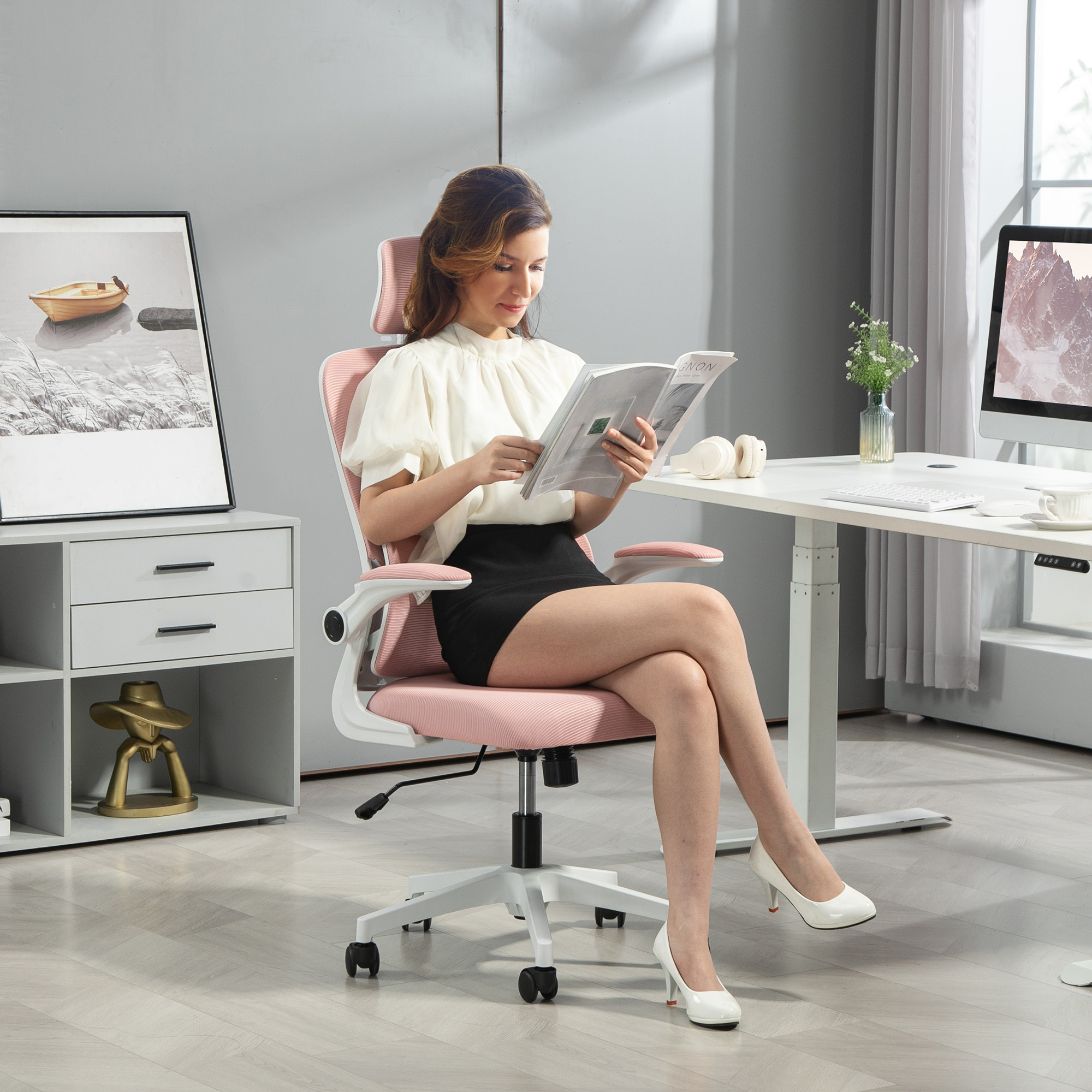 Vinsetto Ergonomischer Bürostuhl mit Lordosenstütze, Klappbare Armlehnen, V günstig online kaufen