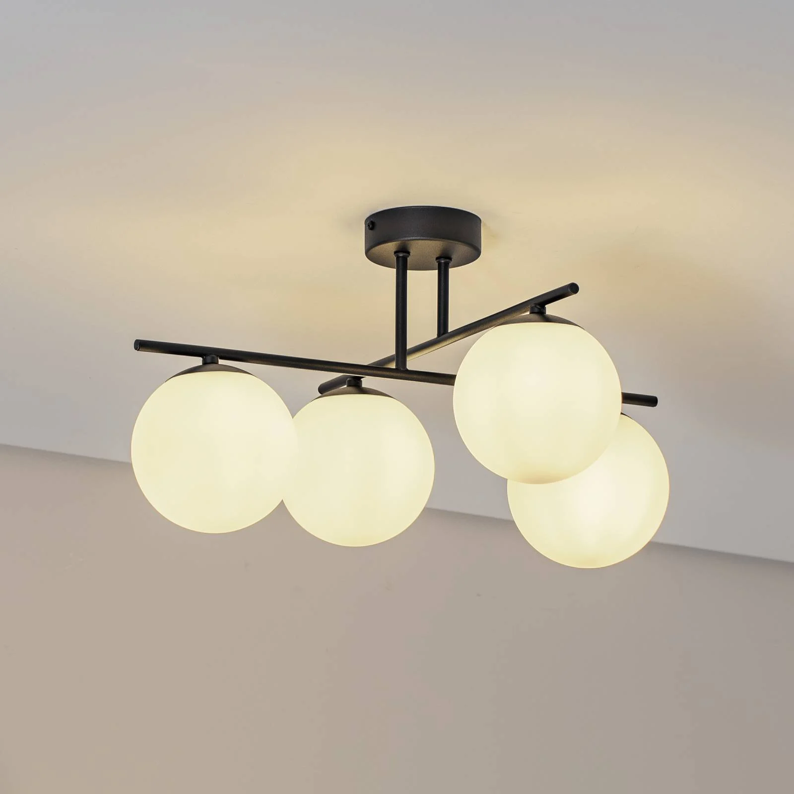 Deckenleuchte Aurora, schwarz, Ø 50 cm, 4-flammig, Glas, E14 günstig online kaufen