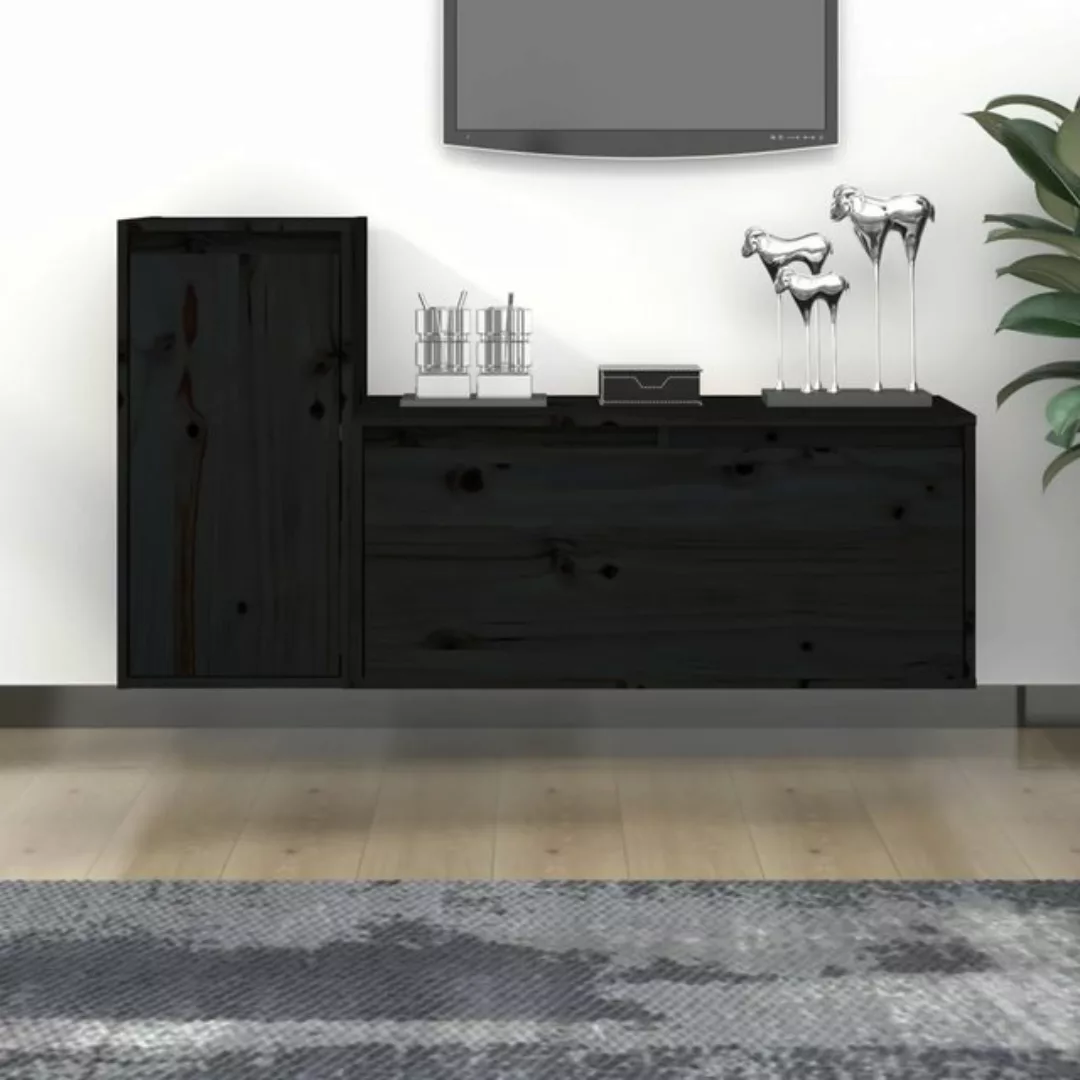 vidaXL TV-Schrank TV-Schränke 2 Stk Schwarz Massivholz Kiefer Lowboard Lowb günstig online kaufen