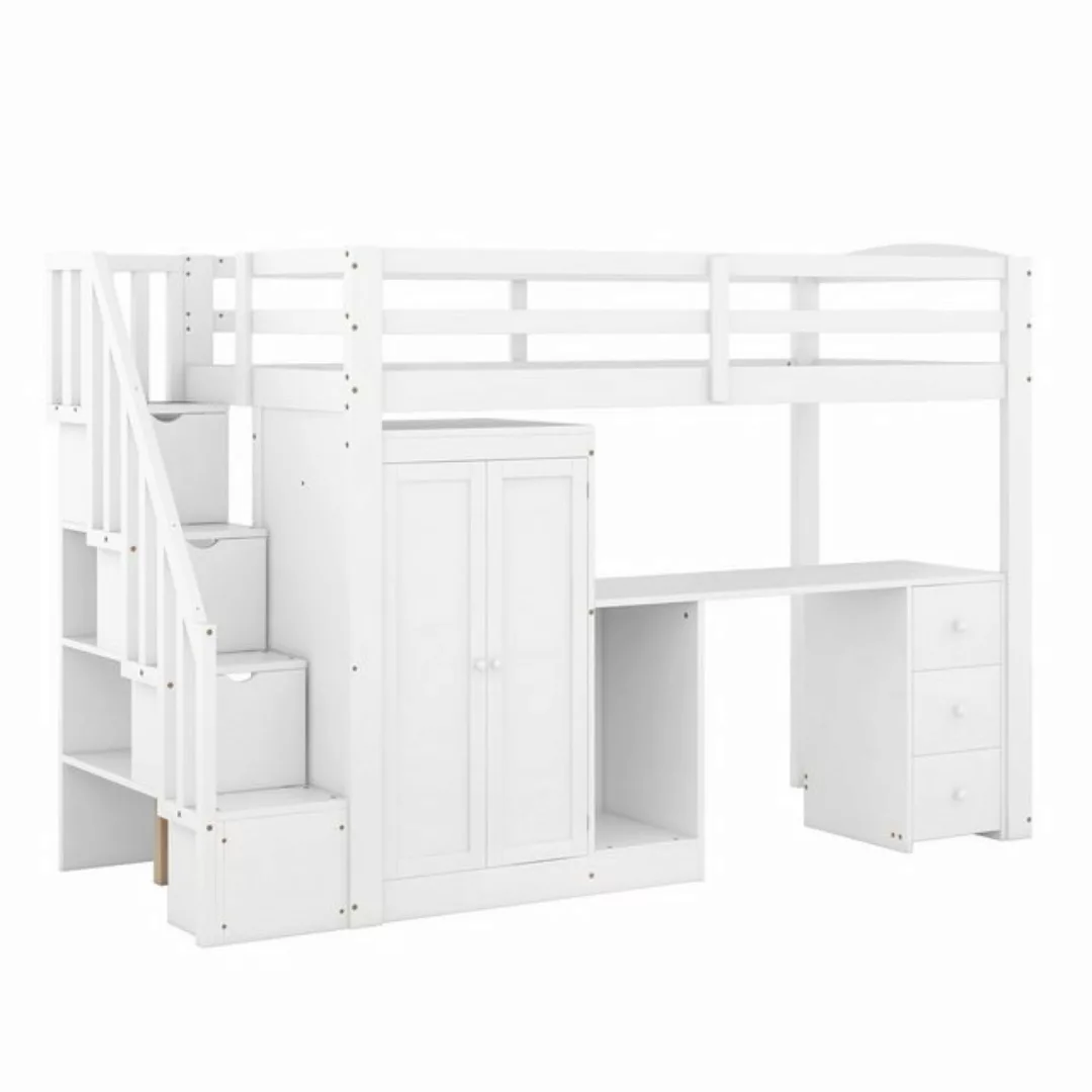 Flieks Hochbett Kiefer Kinderbett mit Schreibtisch & Kleiderschrank 90x200c günstig online kaufen